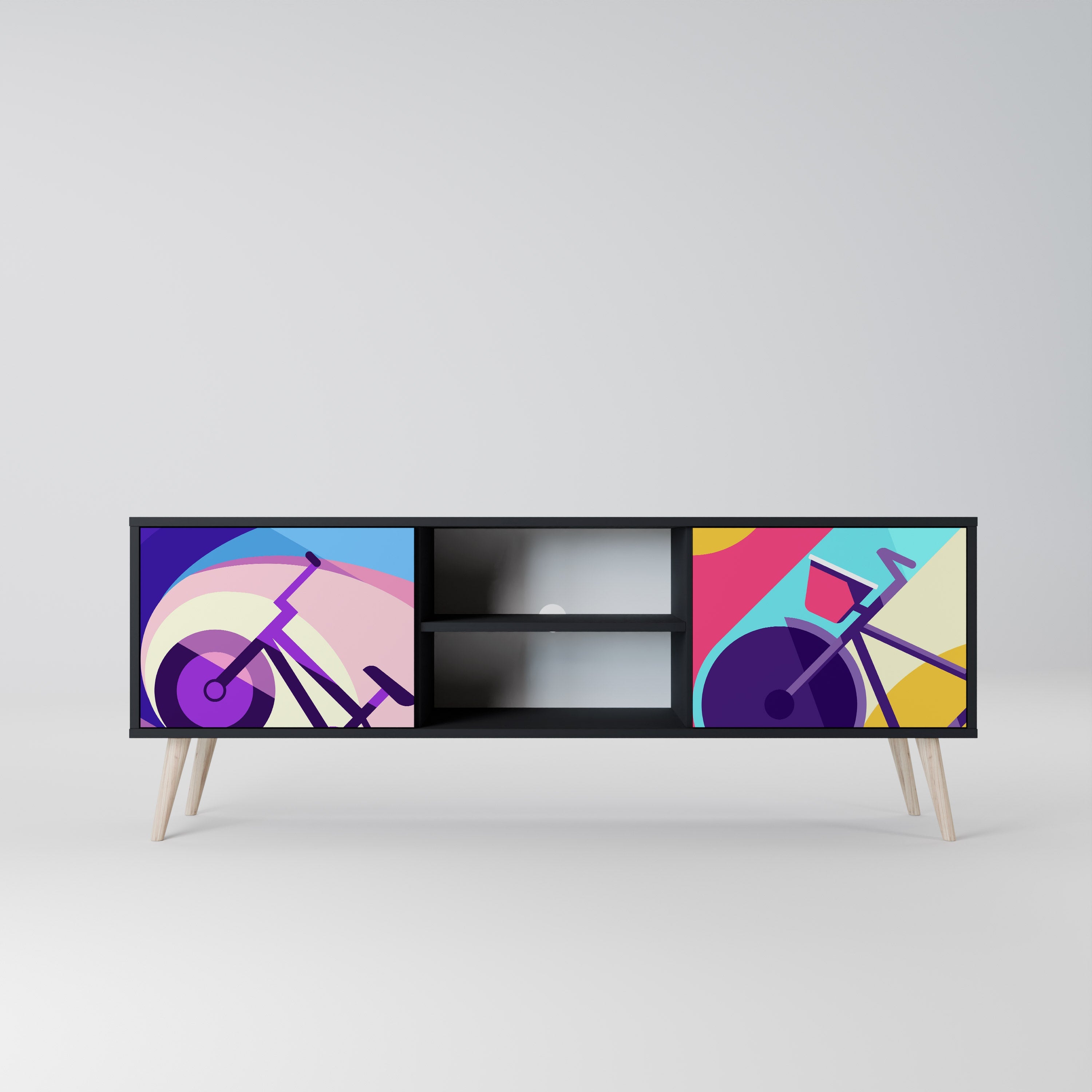 BIKE DREAMS Móvel de TV com 2 Portas em Acabamento Preto