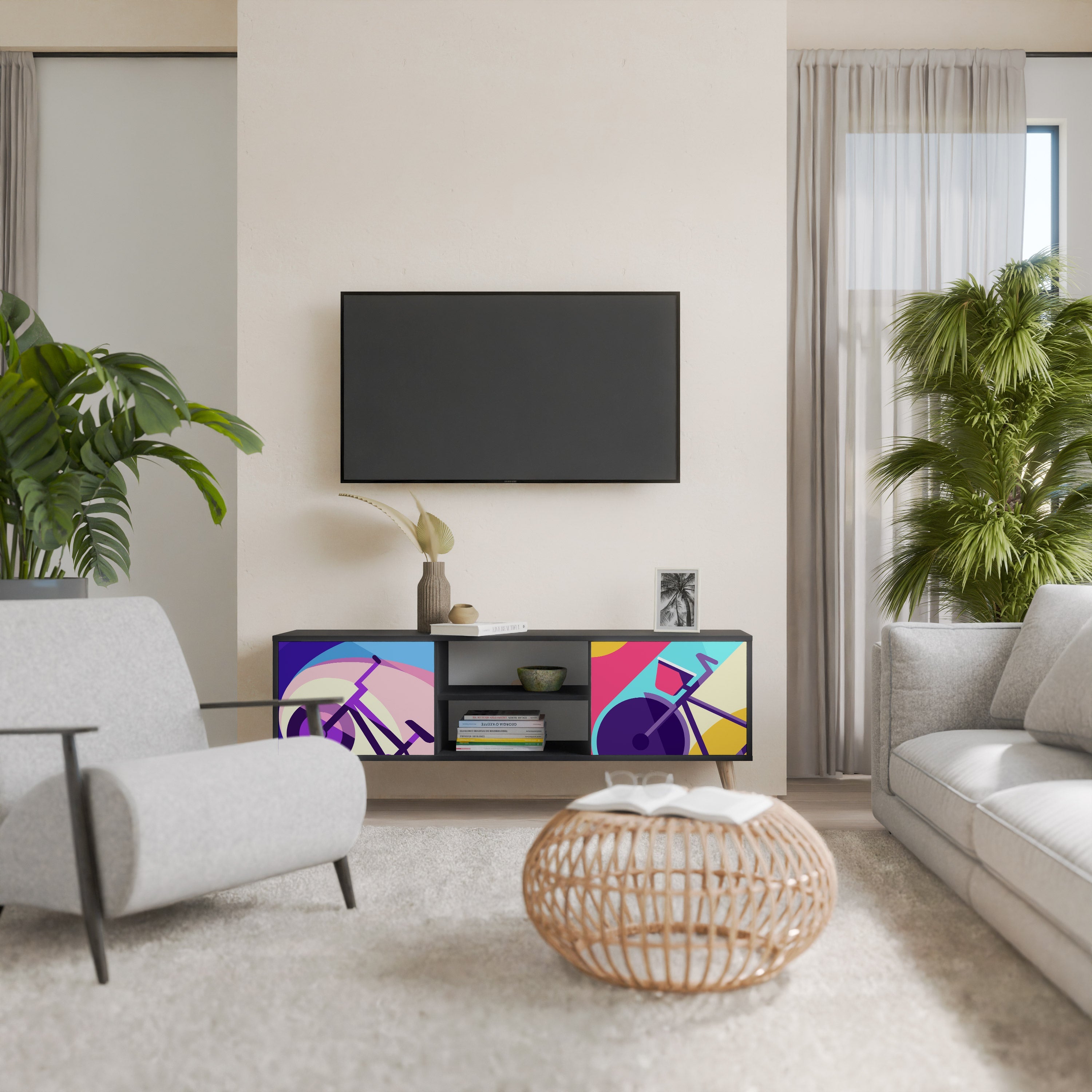 BIKE DREAMS Móvel de TV com 2 Portas em Acabamento Preto