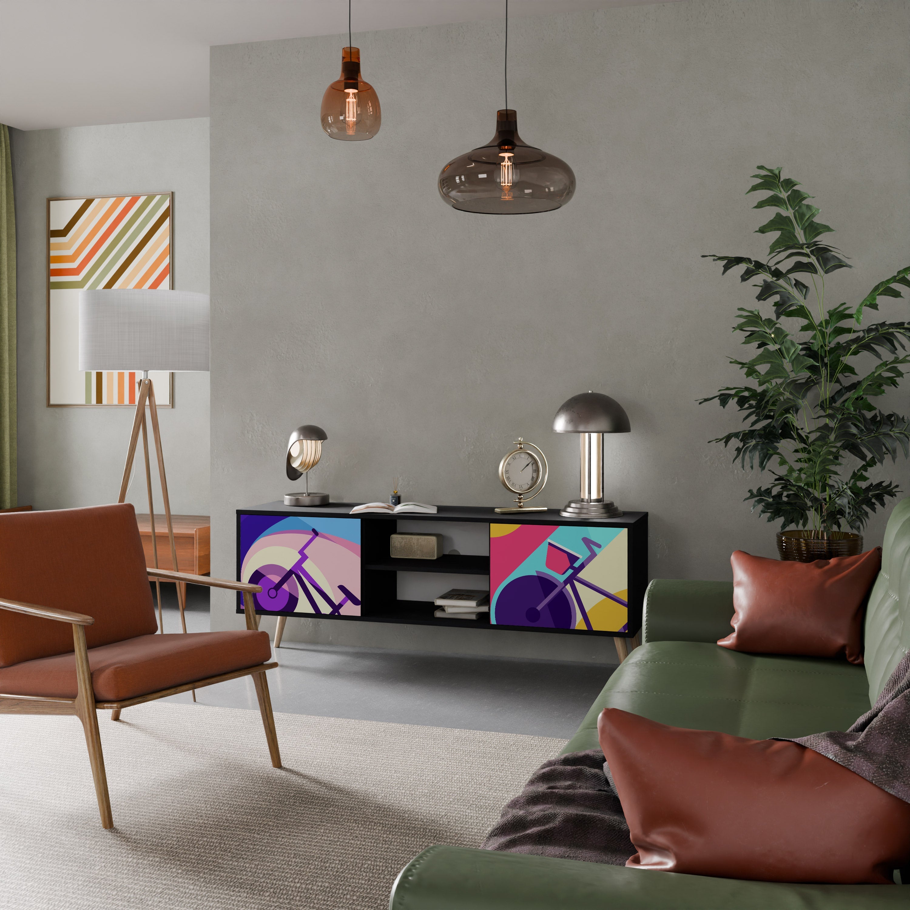 BIKE DREAMS Móvel de TV com 2 Portas em Acabamento Preto