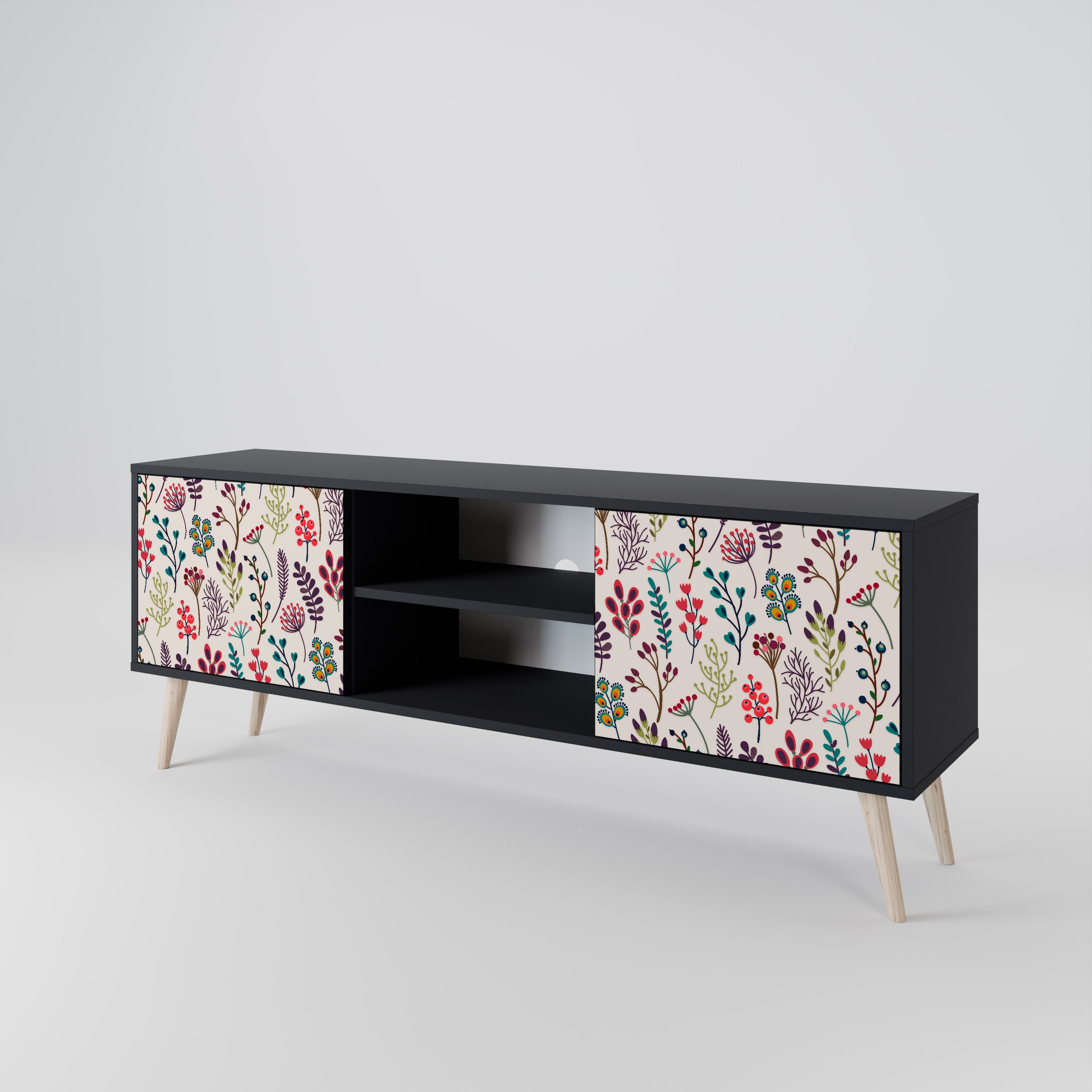 AUTUMN SUNDRIES Móvel de TV com 2 Portas em Acabamento Preto