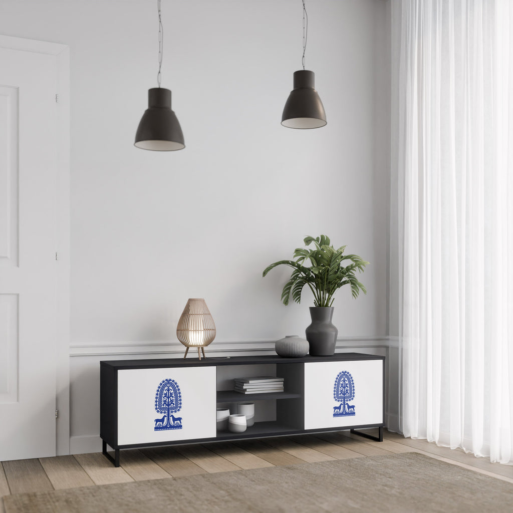 POLISH FOLK ART Móvel de TV com 2 Portas em Acabamento Preto
