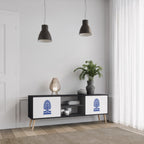 POLISH FOLK ART Móvel de TV com 2 Portas em Acabamento Preto