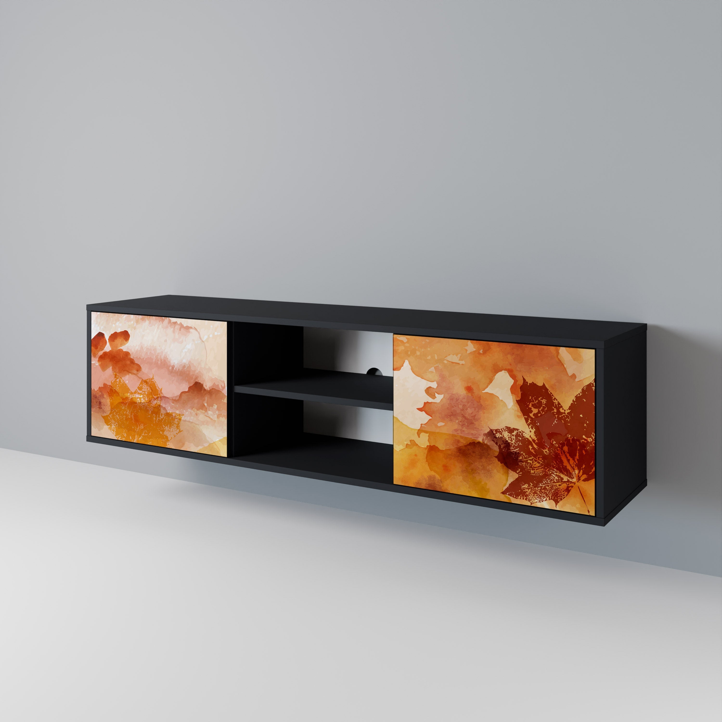 TRACES OF AUTUMN Móvel de TV com 2 Portas em Acabamento Preto