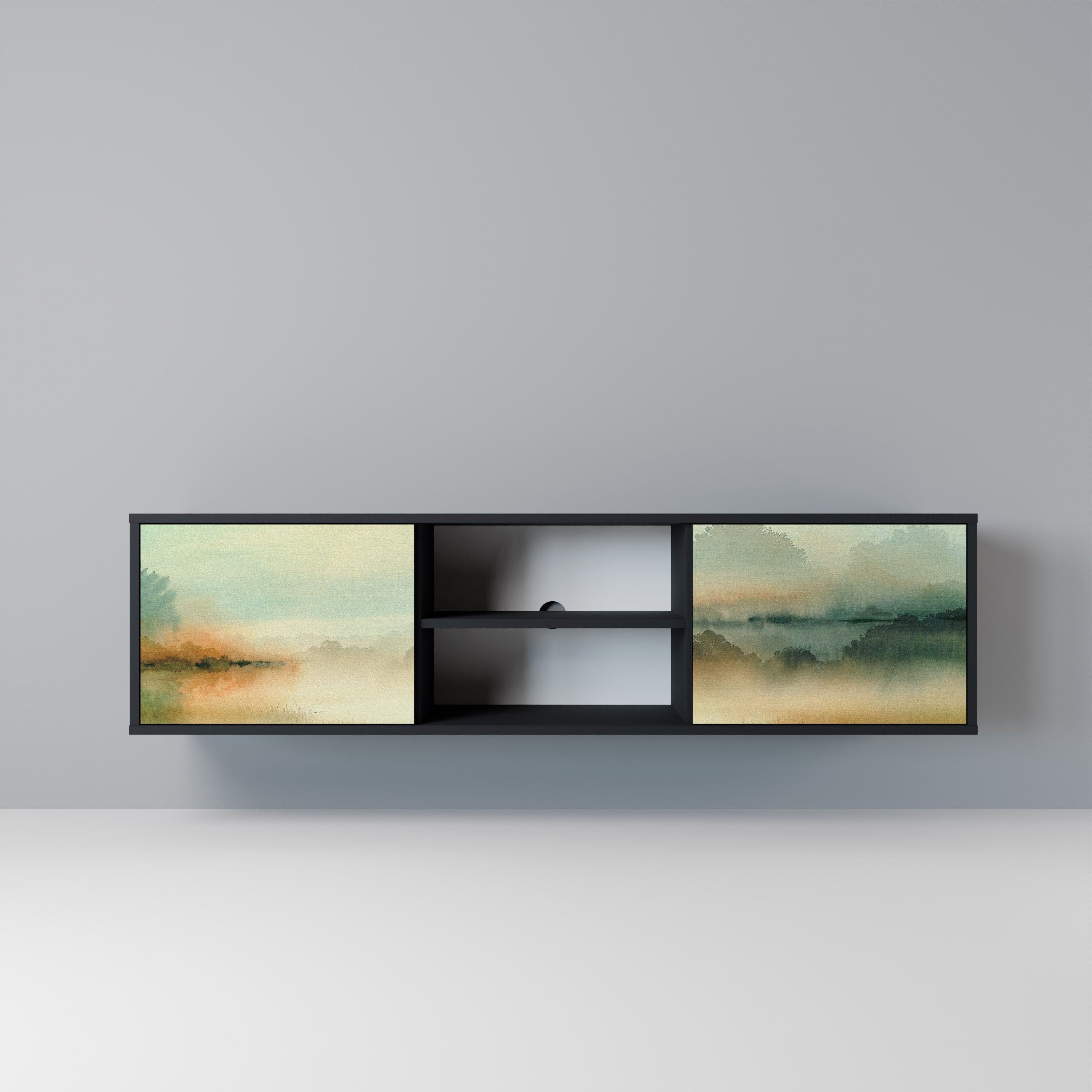 MORNING BY THE LAKE Móvel de TV com 2 Portas em Acabamento Preto