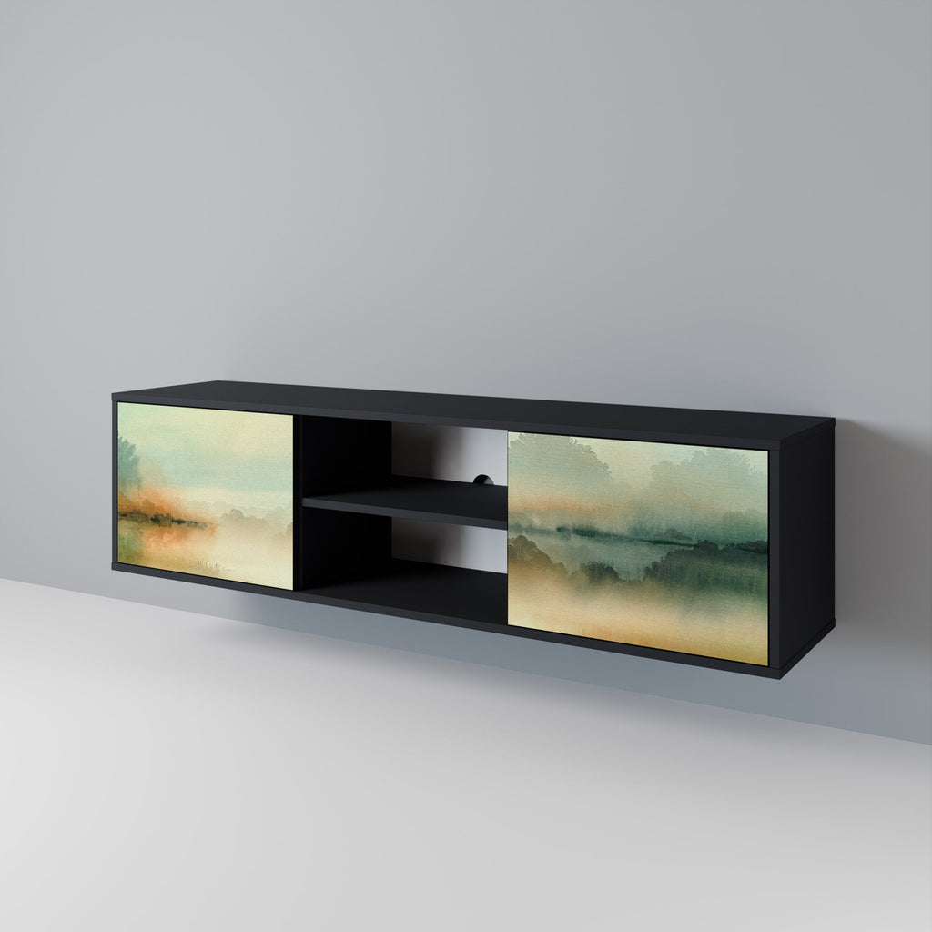 MORNING BY THE LAKE Móvel de TV com 2 Portas em Acabamento Preto