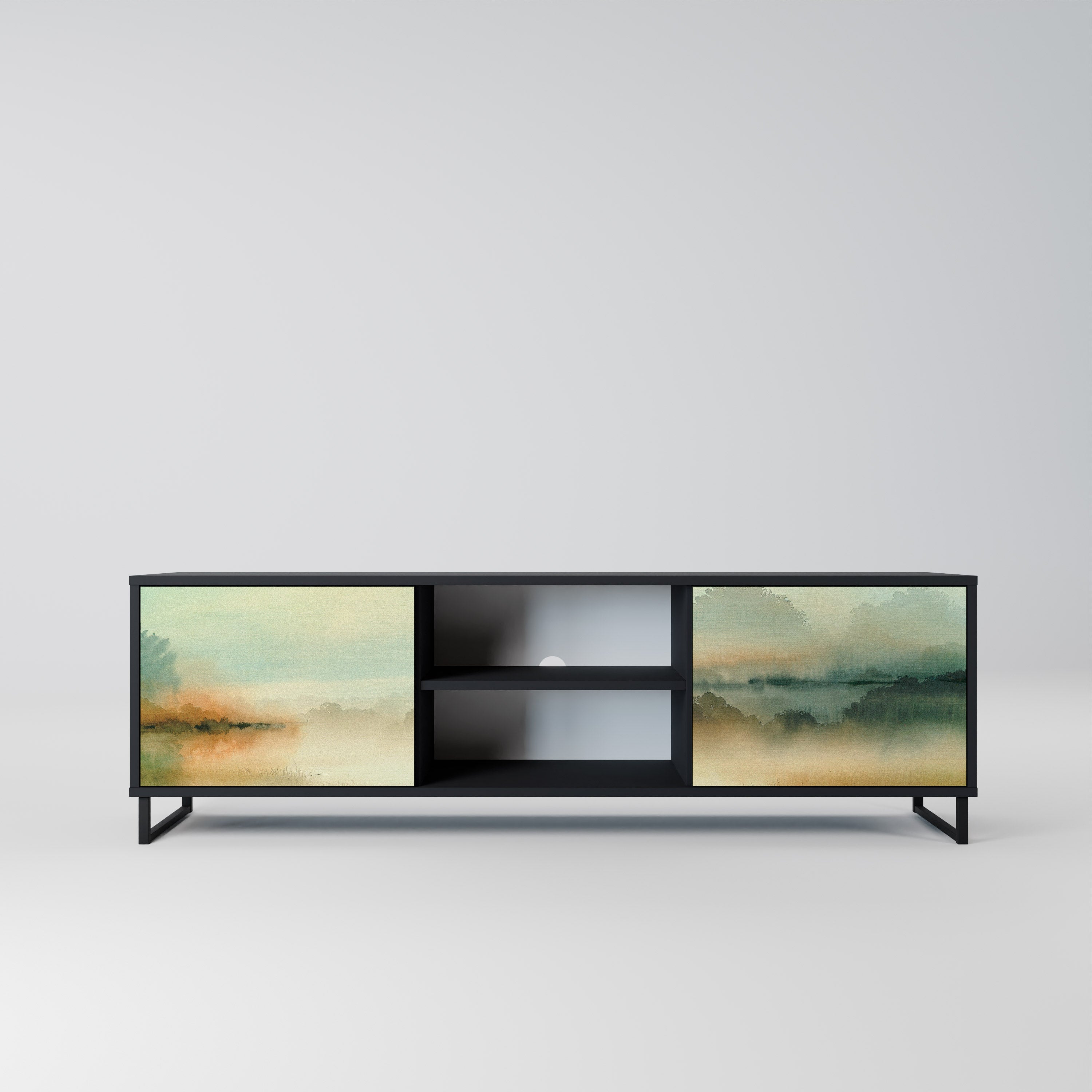 MORNING BY THE LAKE Móvel de TV com 2 Portas em Acabamento Preto