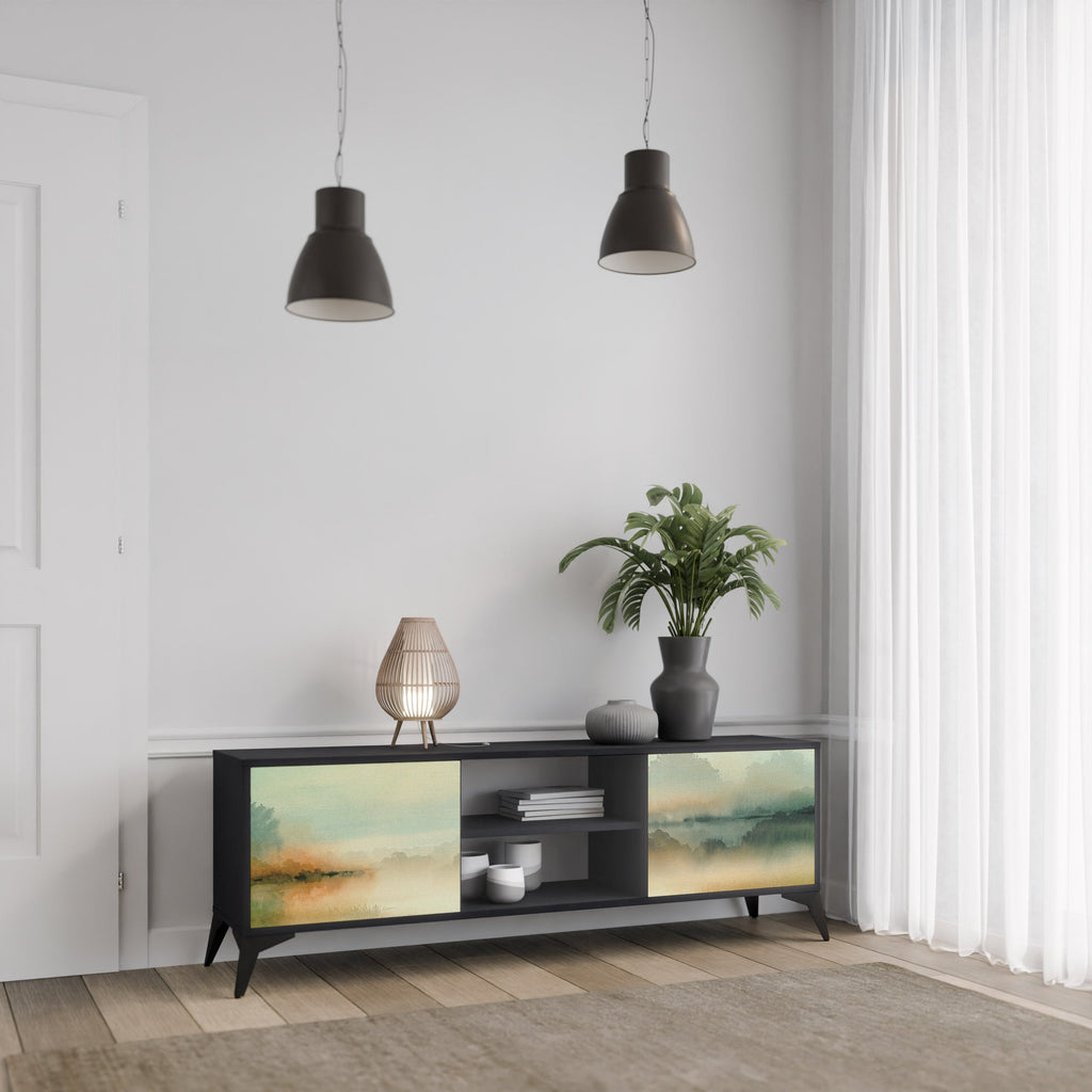 MORNING BY THE LAKE Móvel de TV com 2 Portas em Acabamento Preto