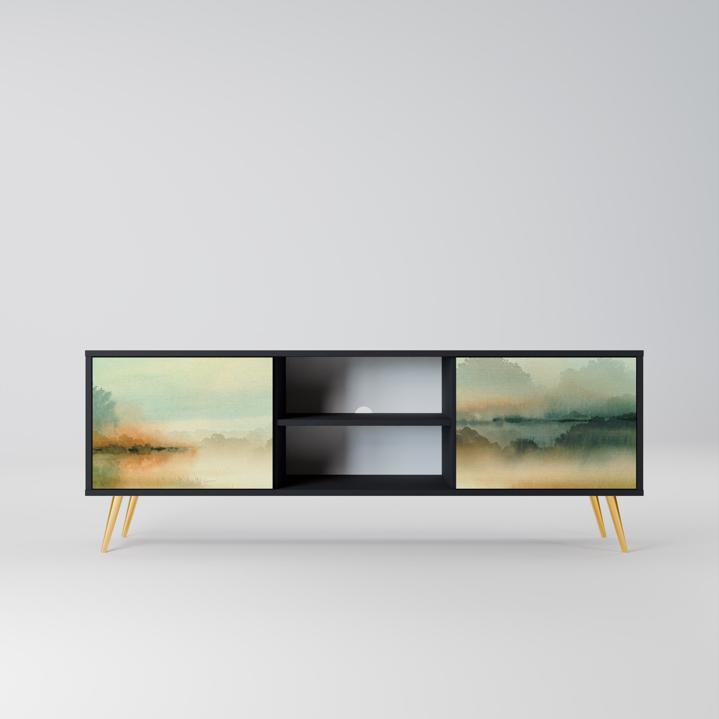 MORNING BY THE LAKE Móvel de TV com 2 Portas em Acabamento Preto
