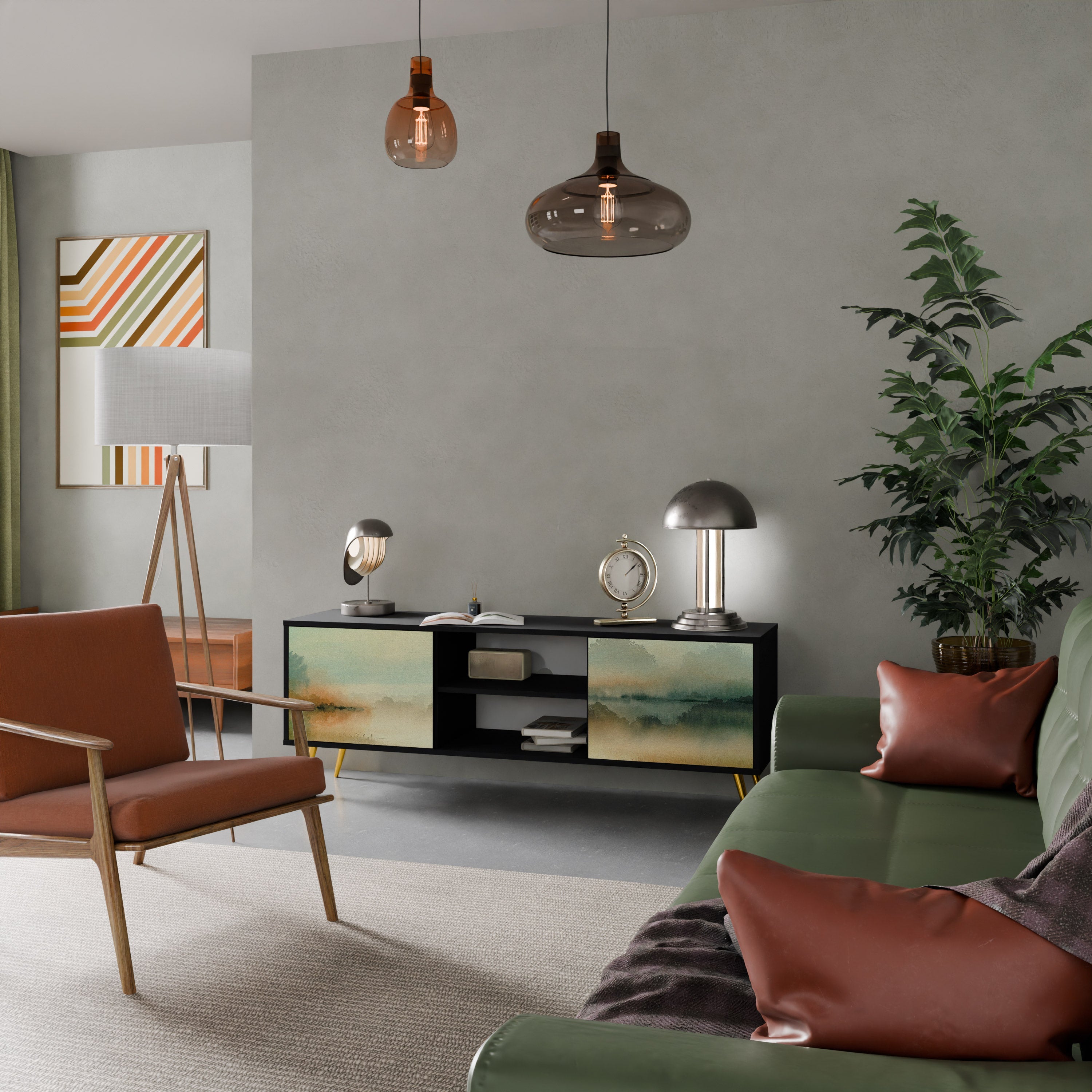 MORNING BY THE LAKE Móvel de TV com 2 Portas em Acabamento Preto