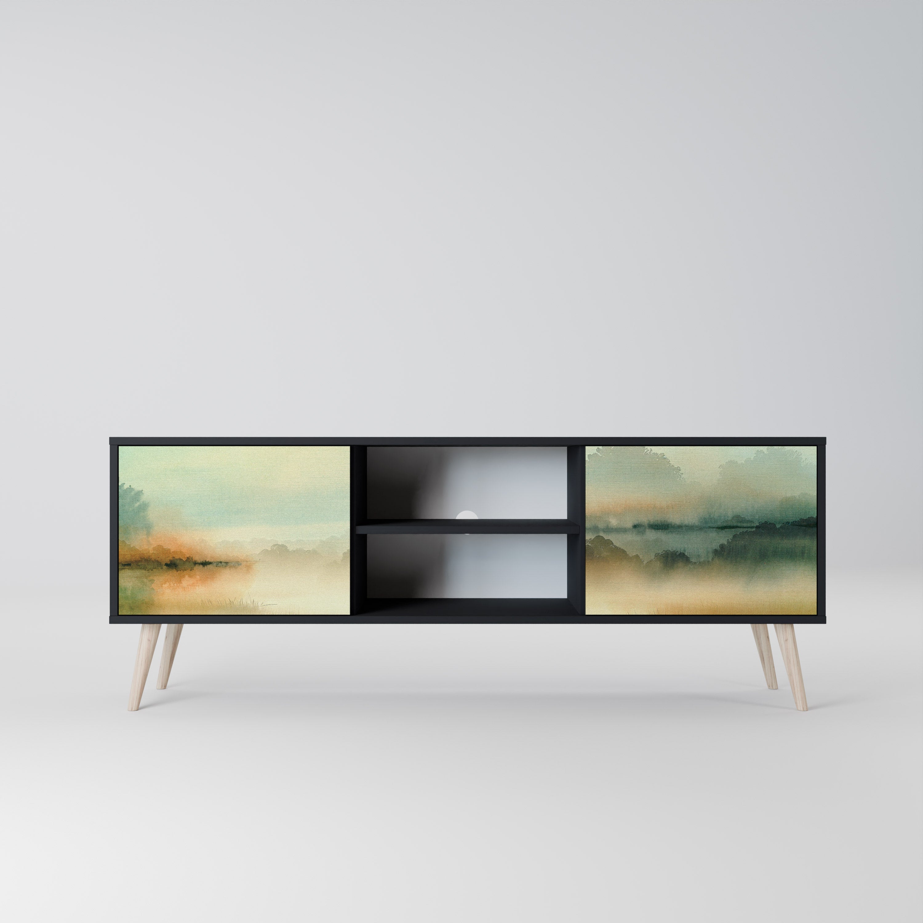 MORNING BY THE LAKE Móvel de TV com 2 Portas em Acabamento Preto