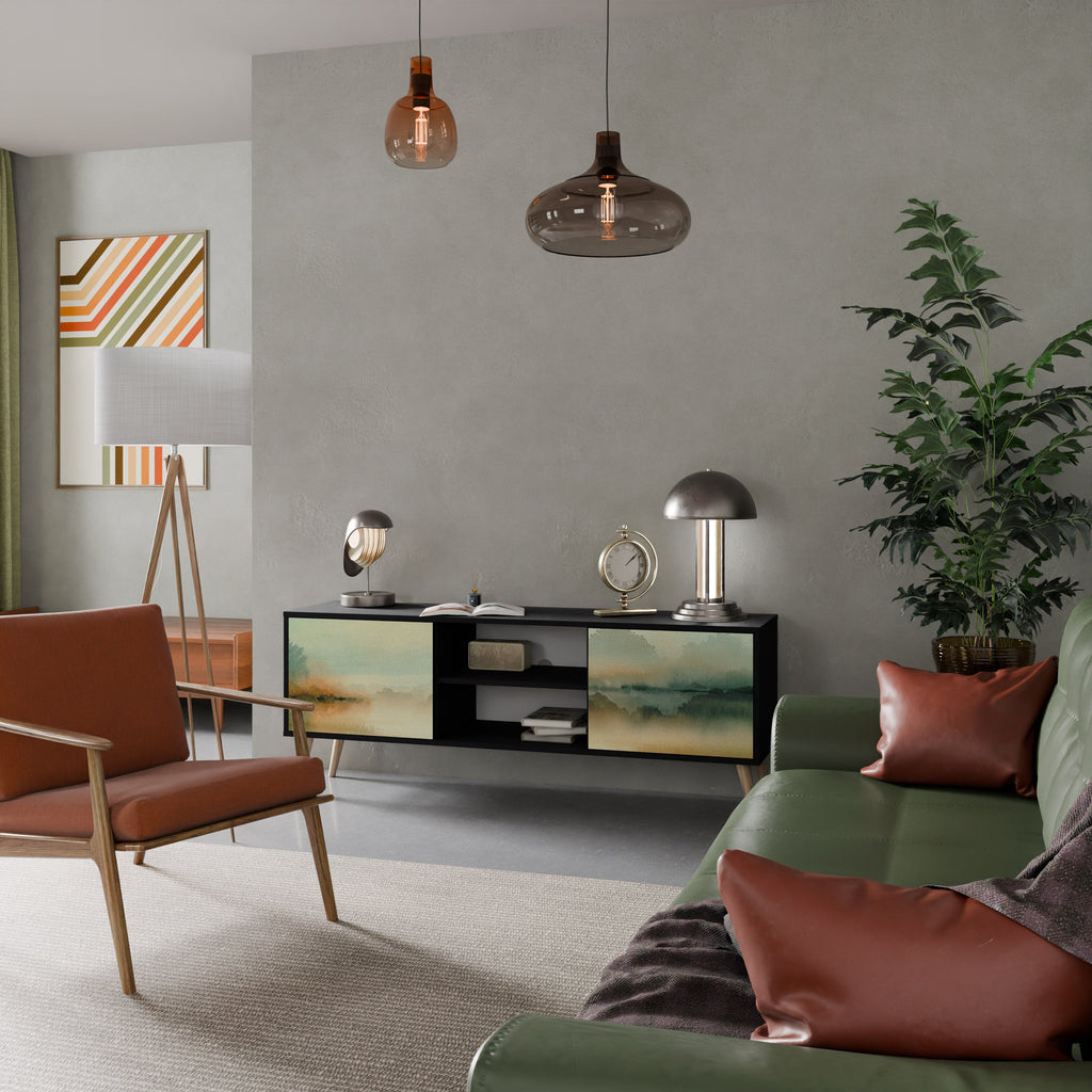 MORNING BY THE LAKE Móvel de TV com 2 Portas em Acabamento Preto