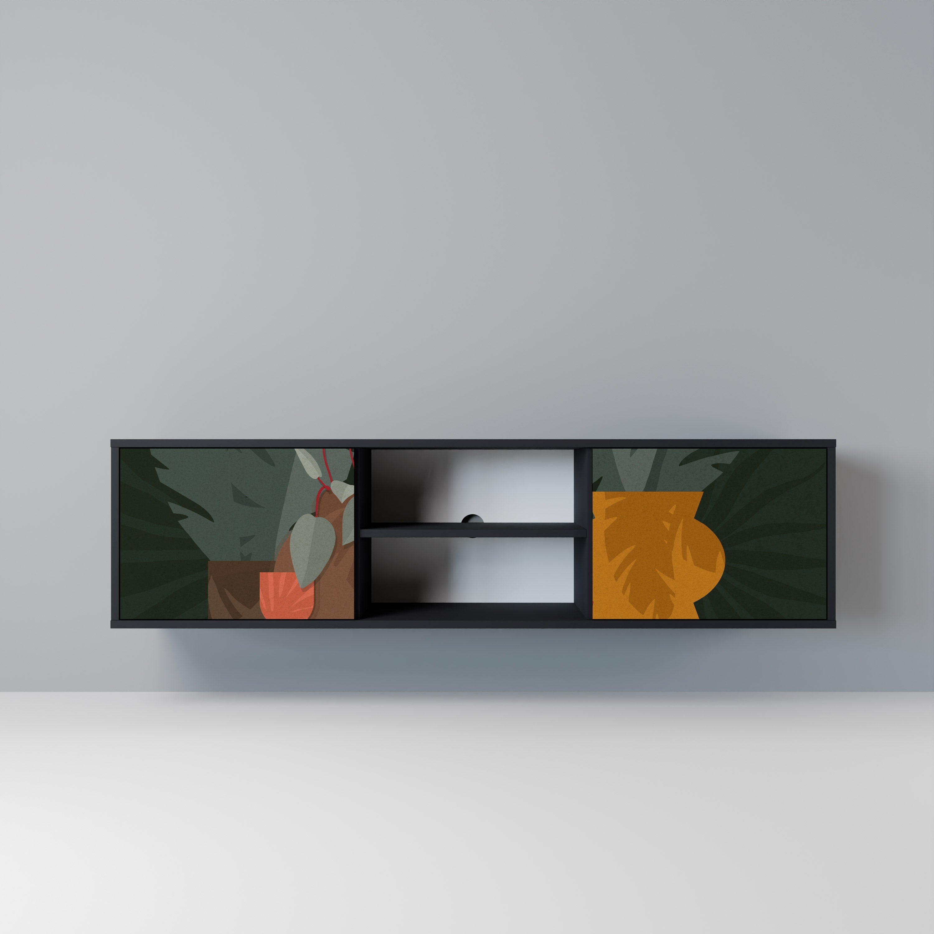 TROPICAL COMPOSITION Móvel de TV com 2 Portas em Acabamento Preto