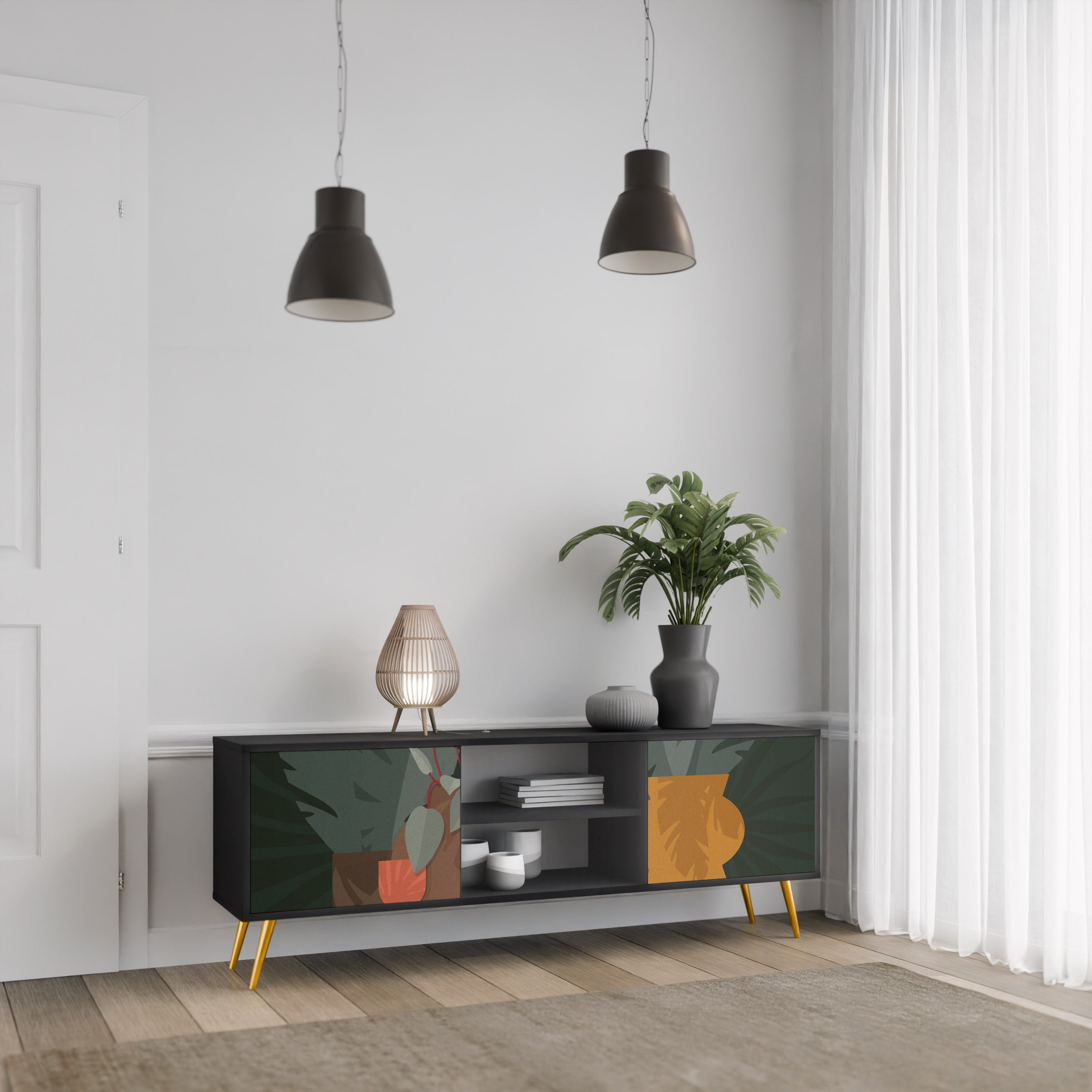 TROPICAL COMPOSITION Móvel de TV com 2 Portas em Acabamento Preto