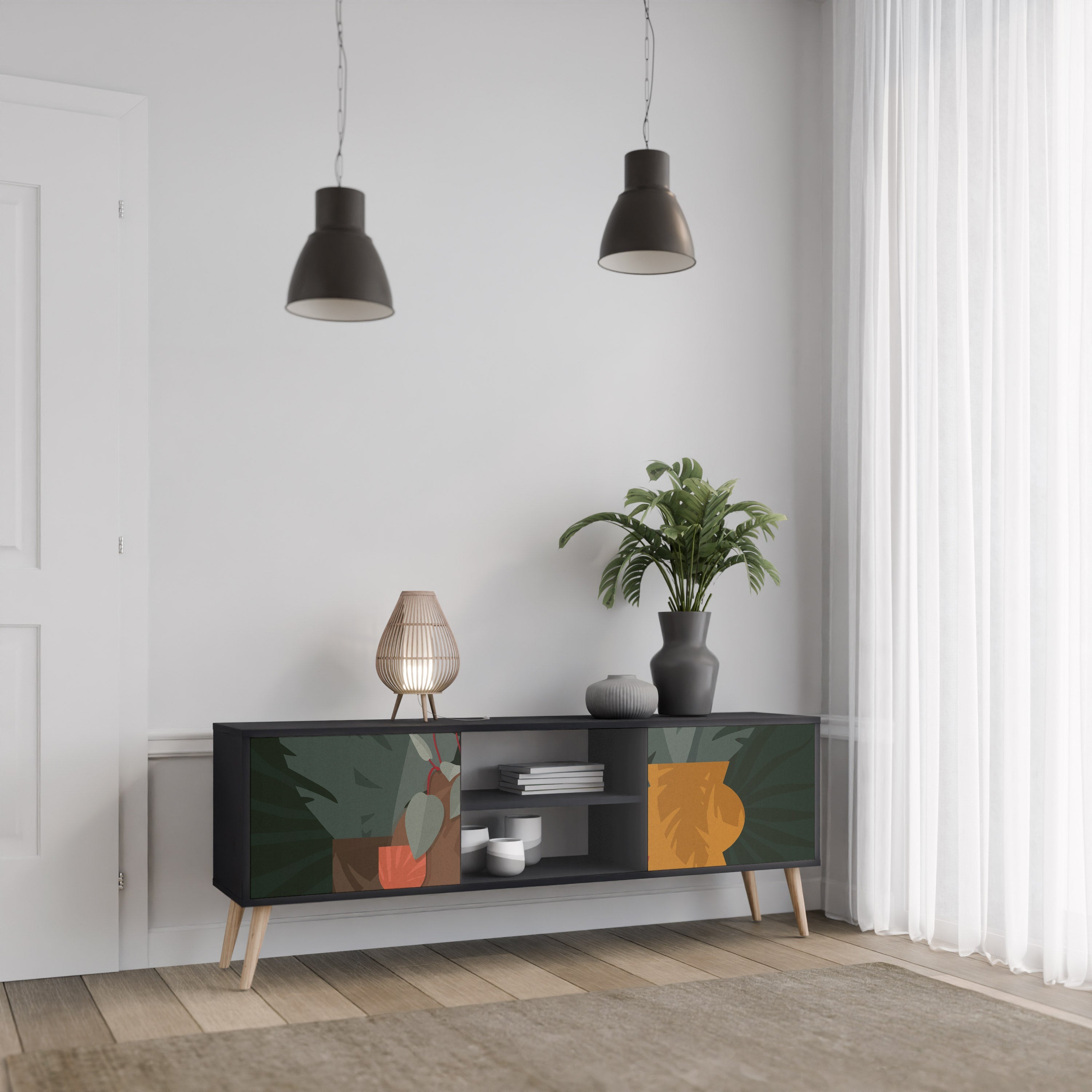 TROPICAL COMPOSITION Móvel de TV com 2 Portas em Acabamento Preto