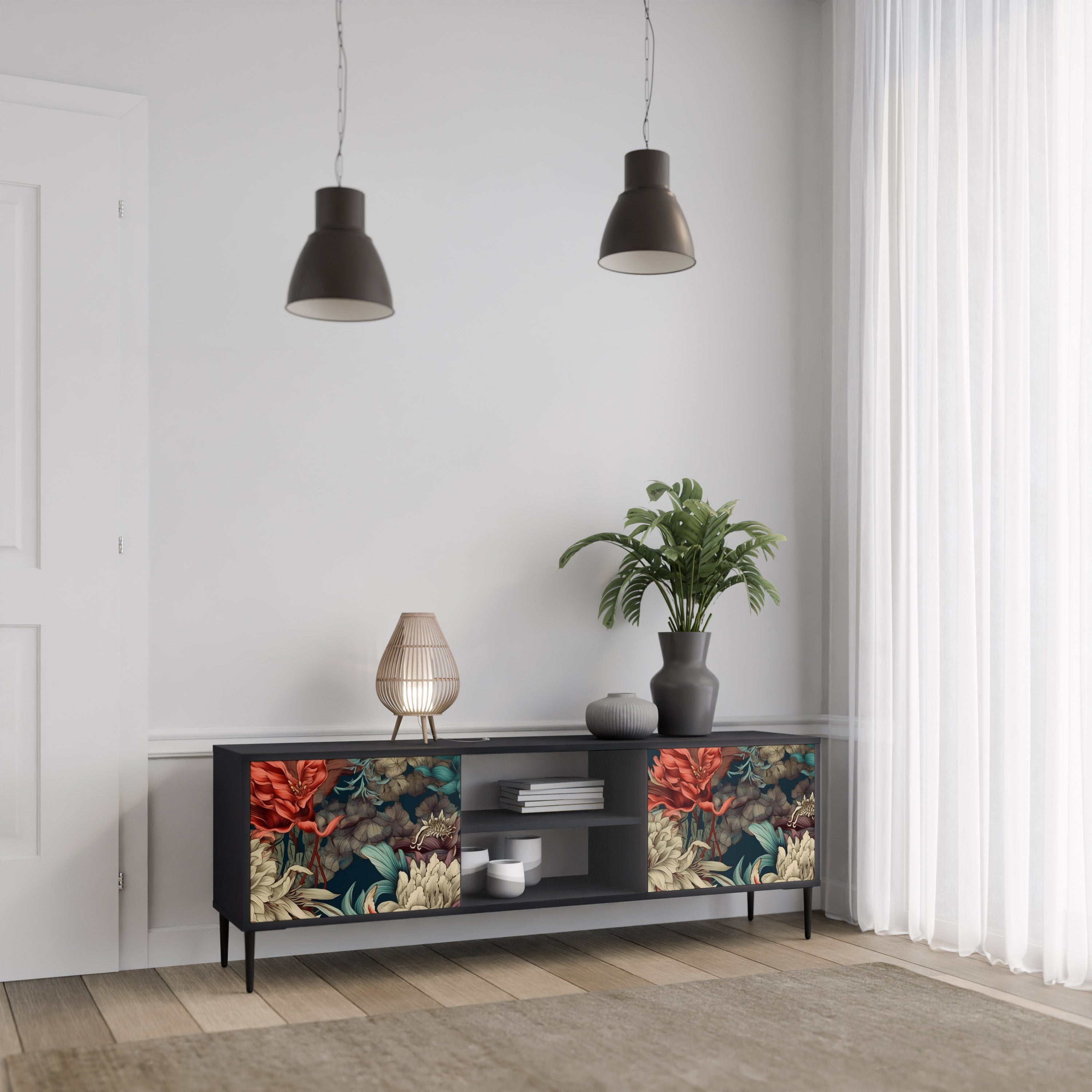 SPROUTING GRACE Móvel de TV com 2 Portas em Acabamento Preto