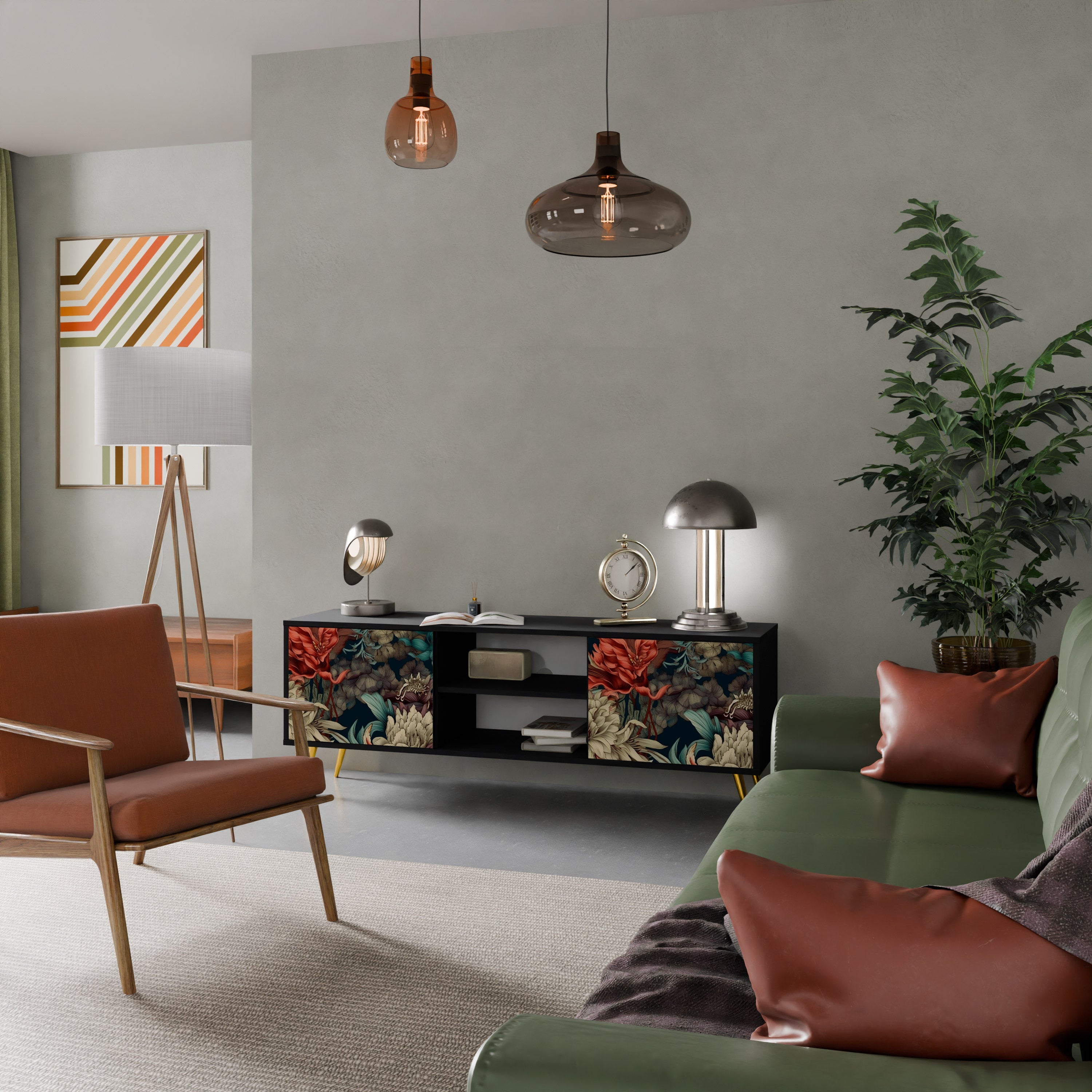 SPROUTING GRACE Móvel de TV com 2 Portas em Acabamento Preto