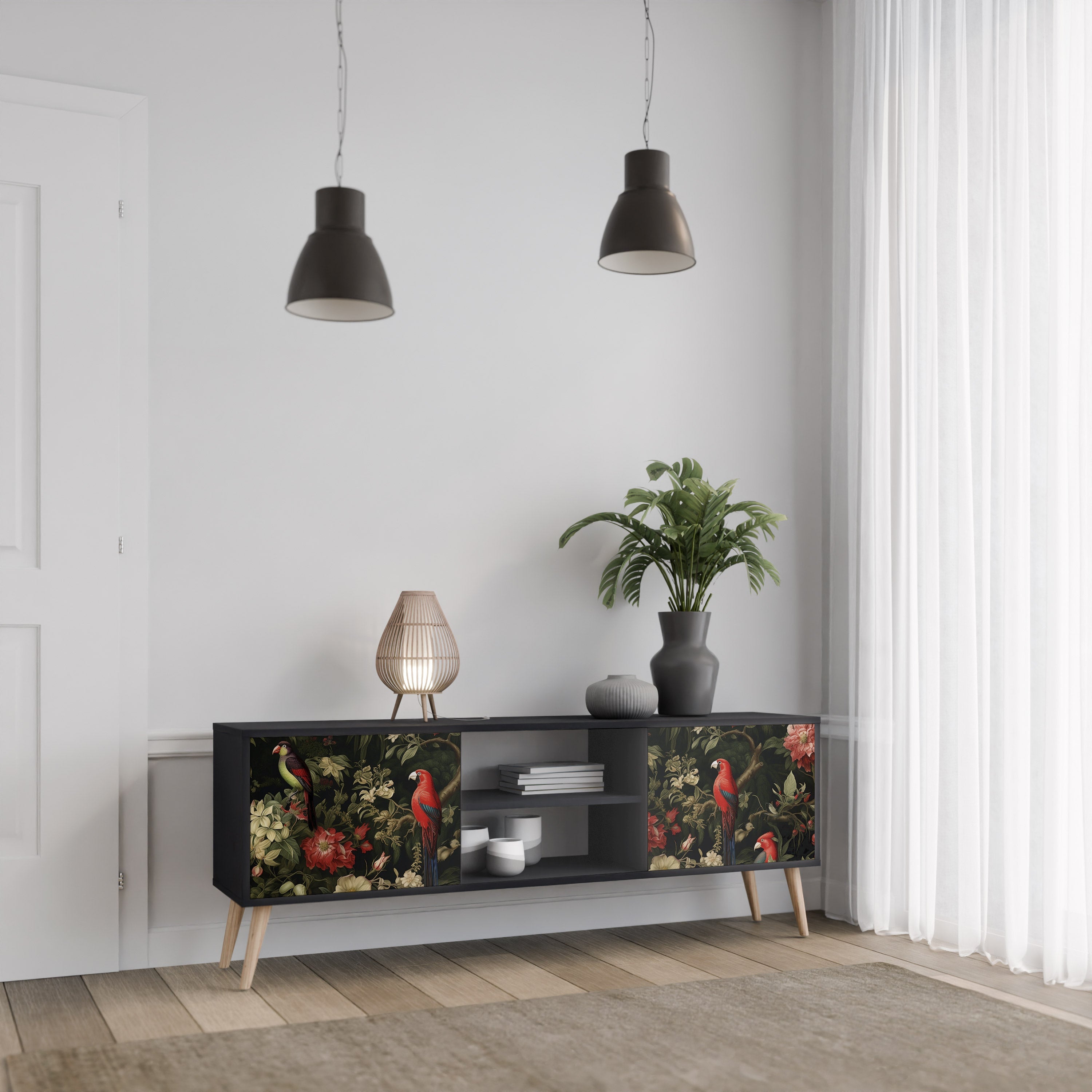 AVIAN GREENERY Móvel de TV com 2 Portas em Acabamento Preto