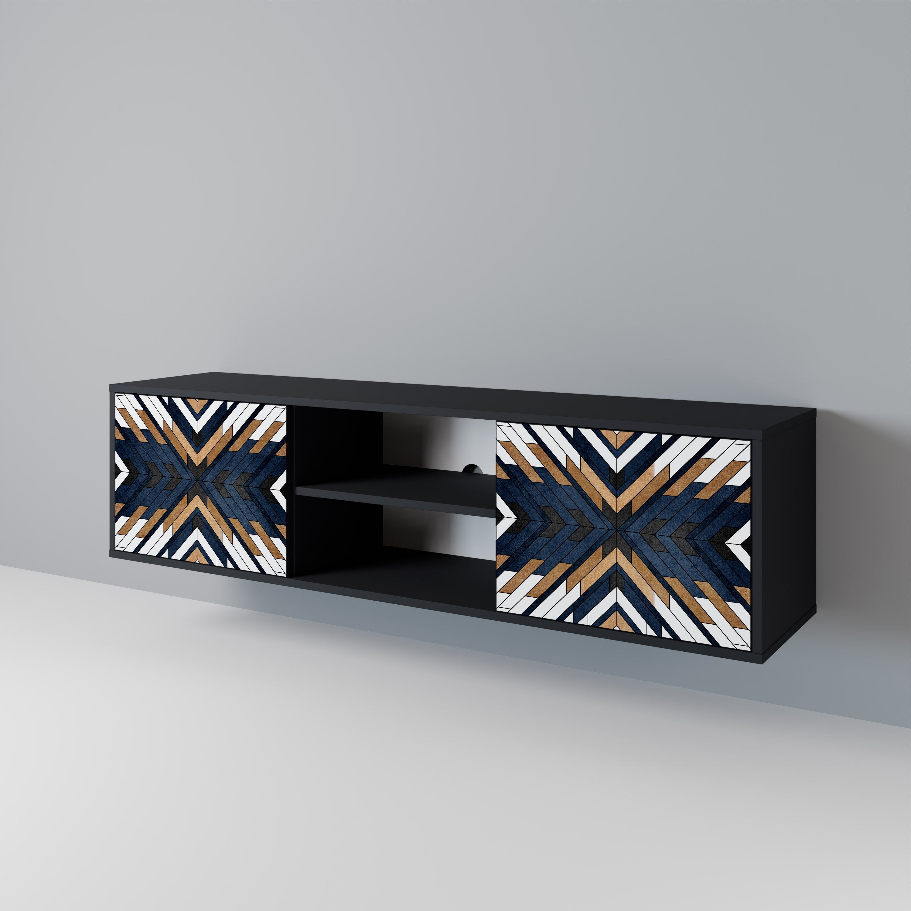 ARTFUL GEOMETRY Móvel de TV com 2 Portas em Acabamento Preto