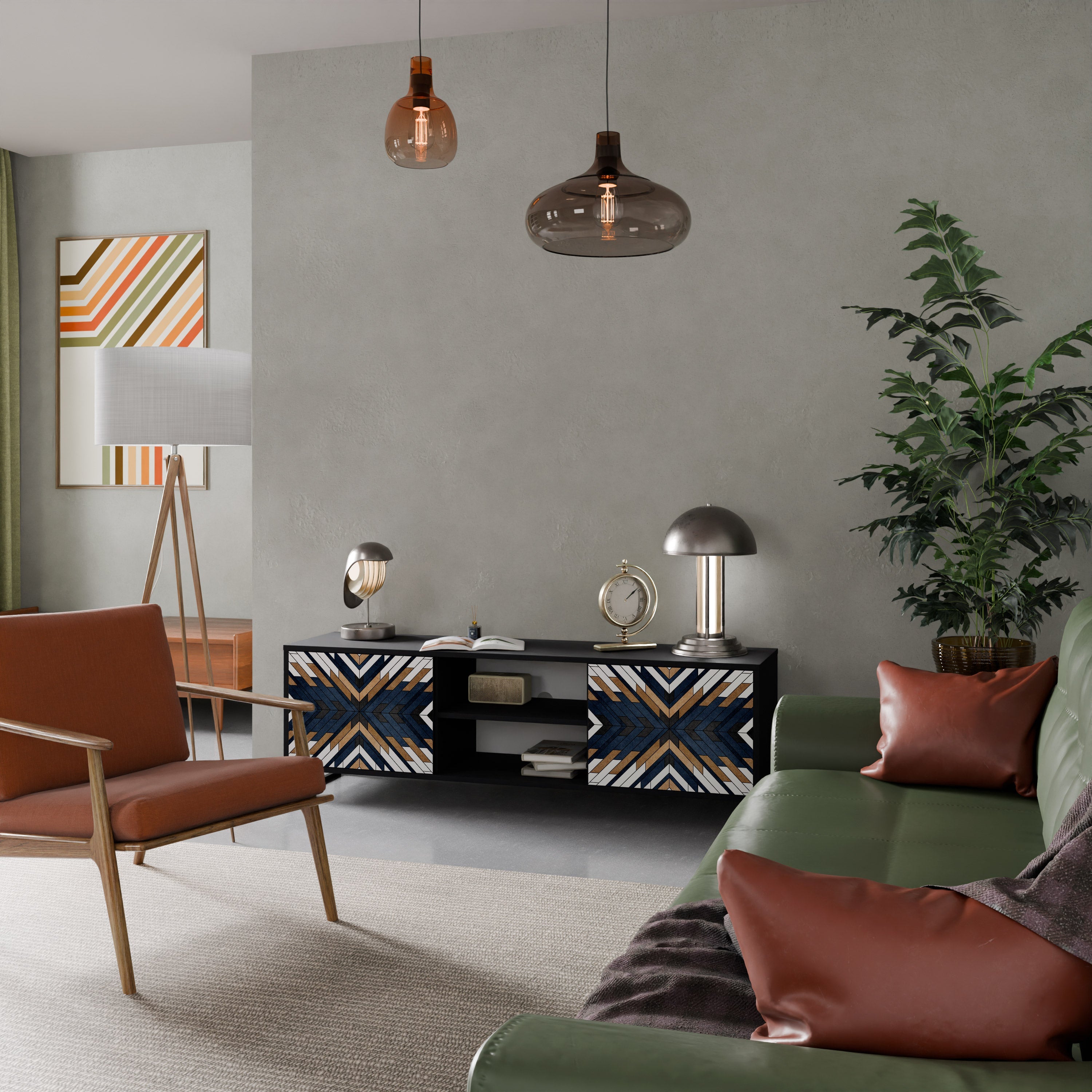 ARTFUL GEOMETRY Móvel de TV com 2 Portas em Acabamento Preto