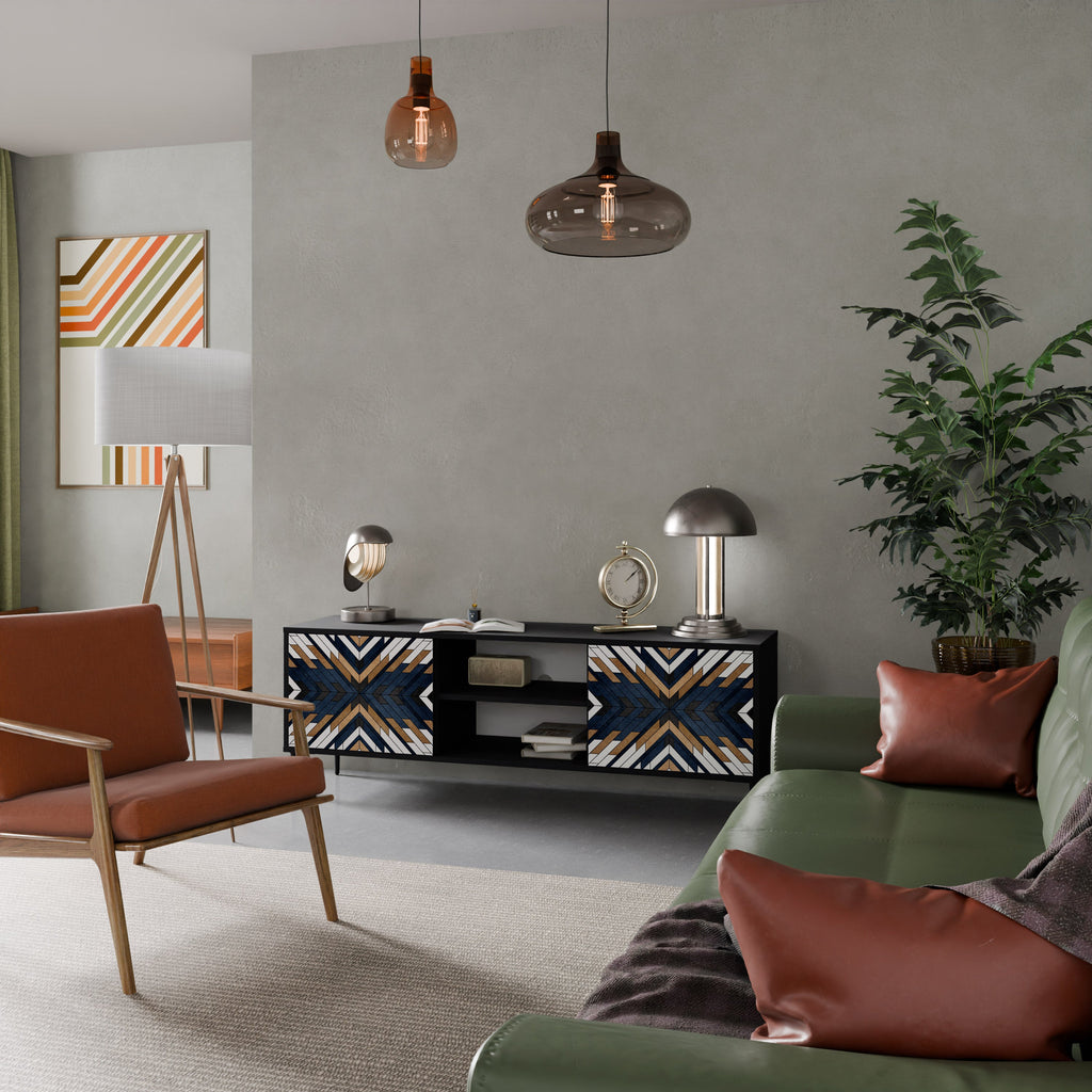 ARTFUL GEOMETRY Móvel de TV com 2 Portas em Acabamento Preto