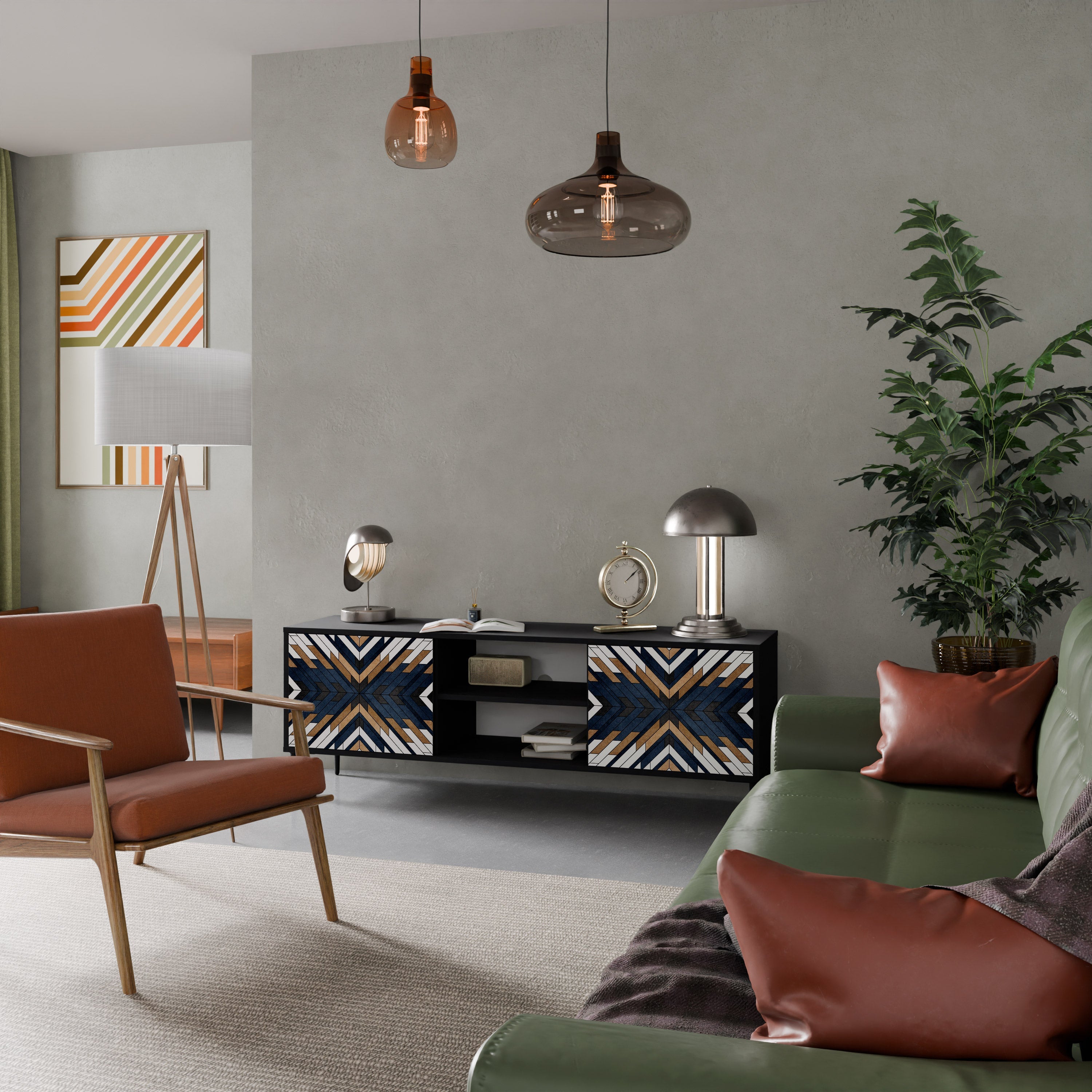 ARTFUL GEOMETRY Móvel de TV com 2 Portas em Acabamento Preto