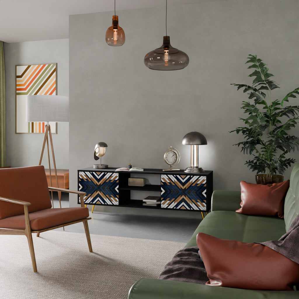 ARTFUL GEOMETRY Móvel de TV com 2 Portas em Acabamento Preto