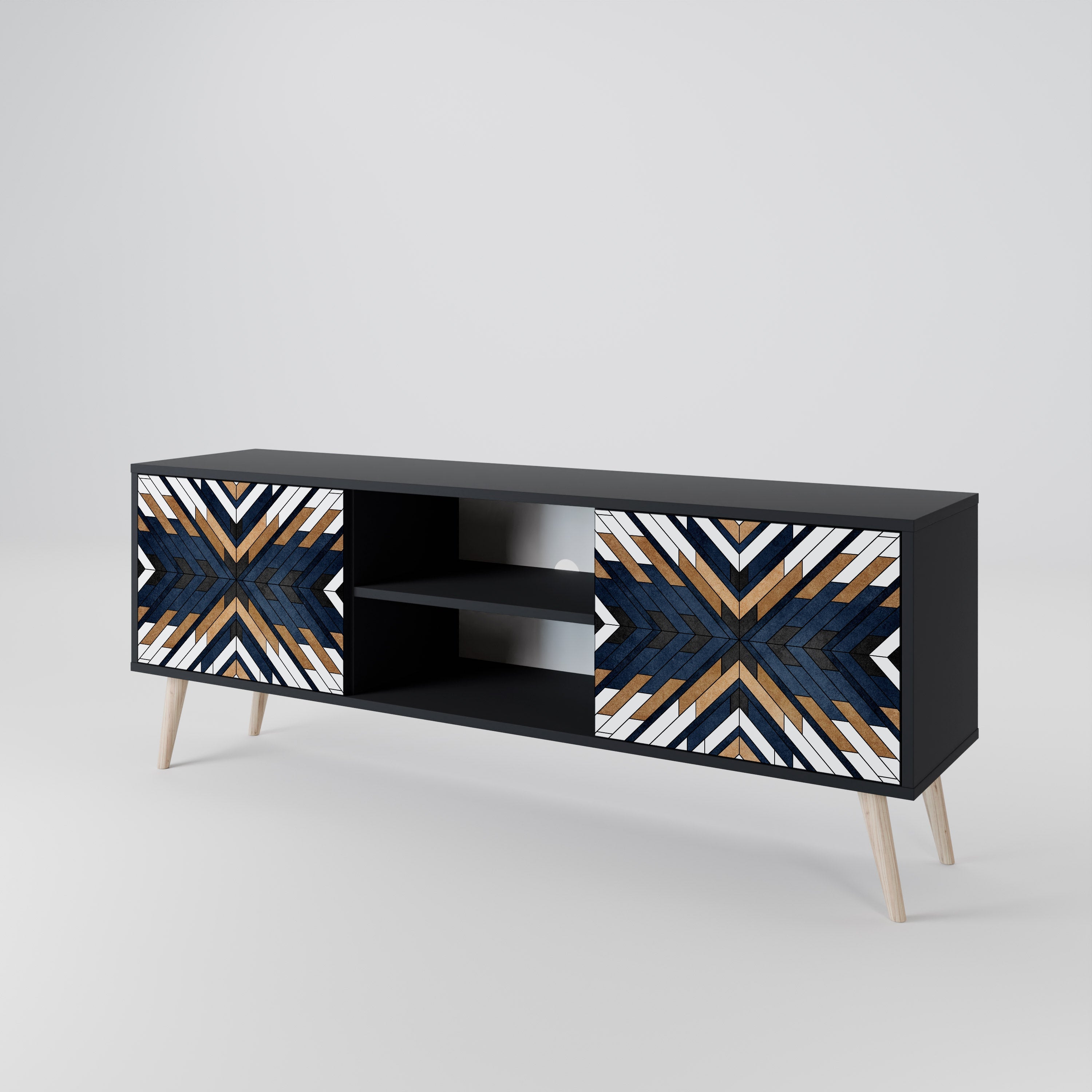 ARTFUL GEOMETRY Móvel de TV com 2 Portas em Acabamento Preto