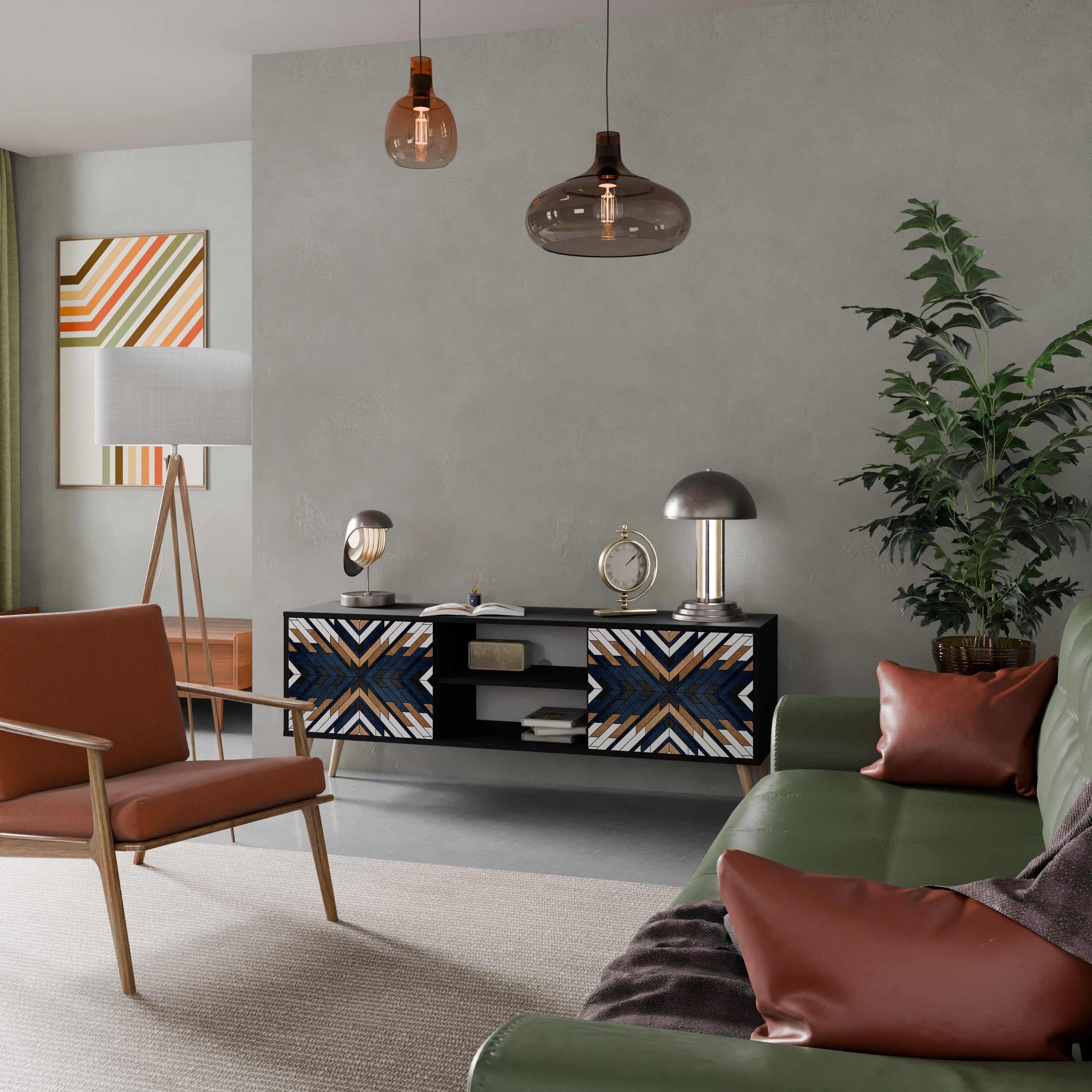 ARTFUL GEOMETRY Móvel de TV com 2 Portas em Acabamento Preto