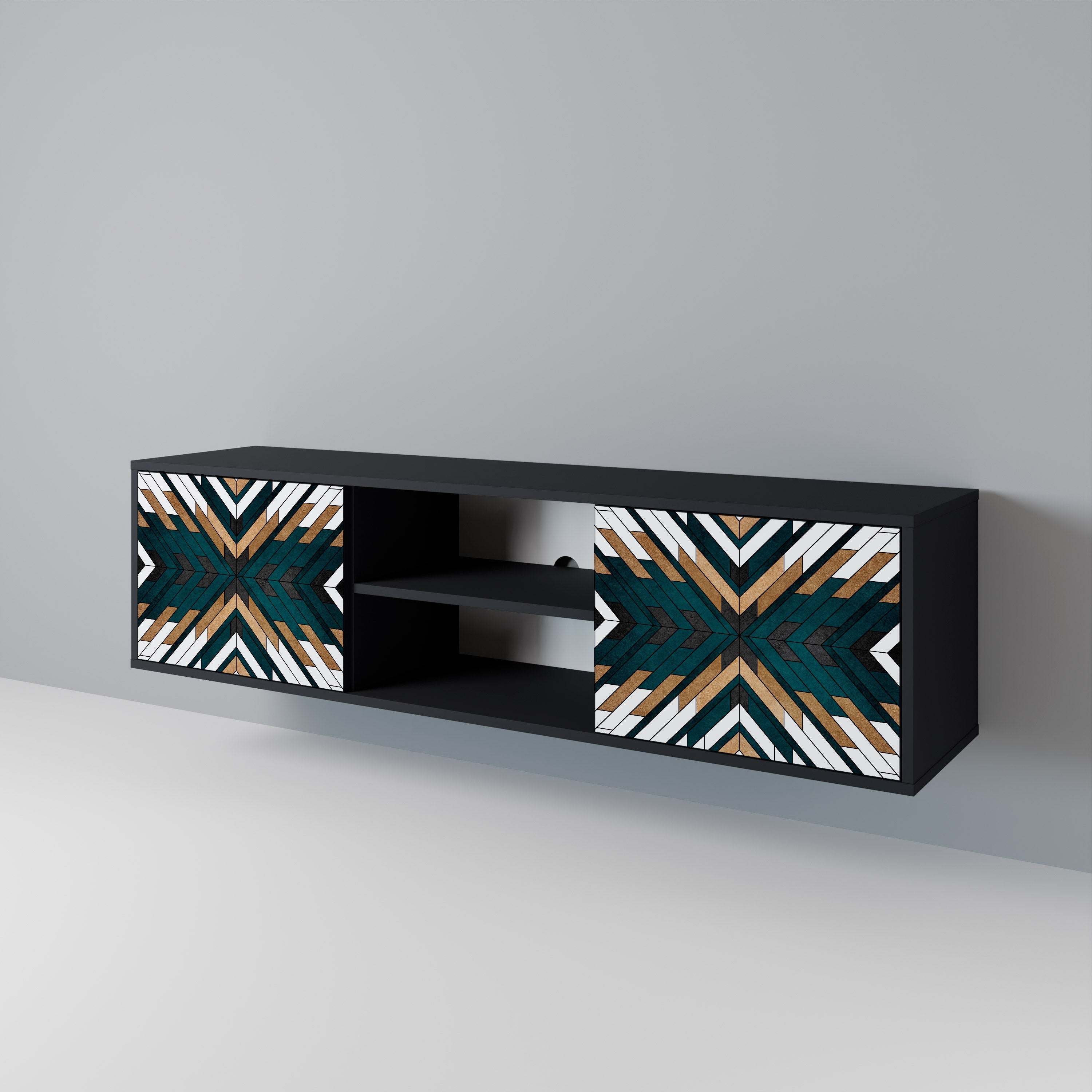 ARTISTIC GEOMETRY Móvel de TV com 2 Portas em Acabamento Preto