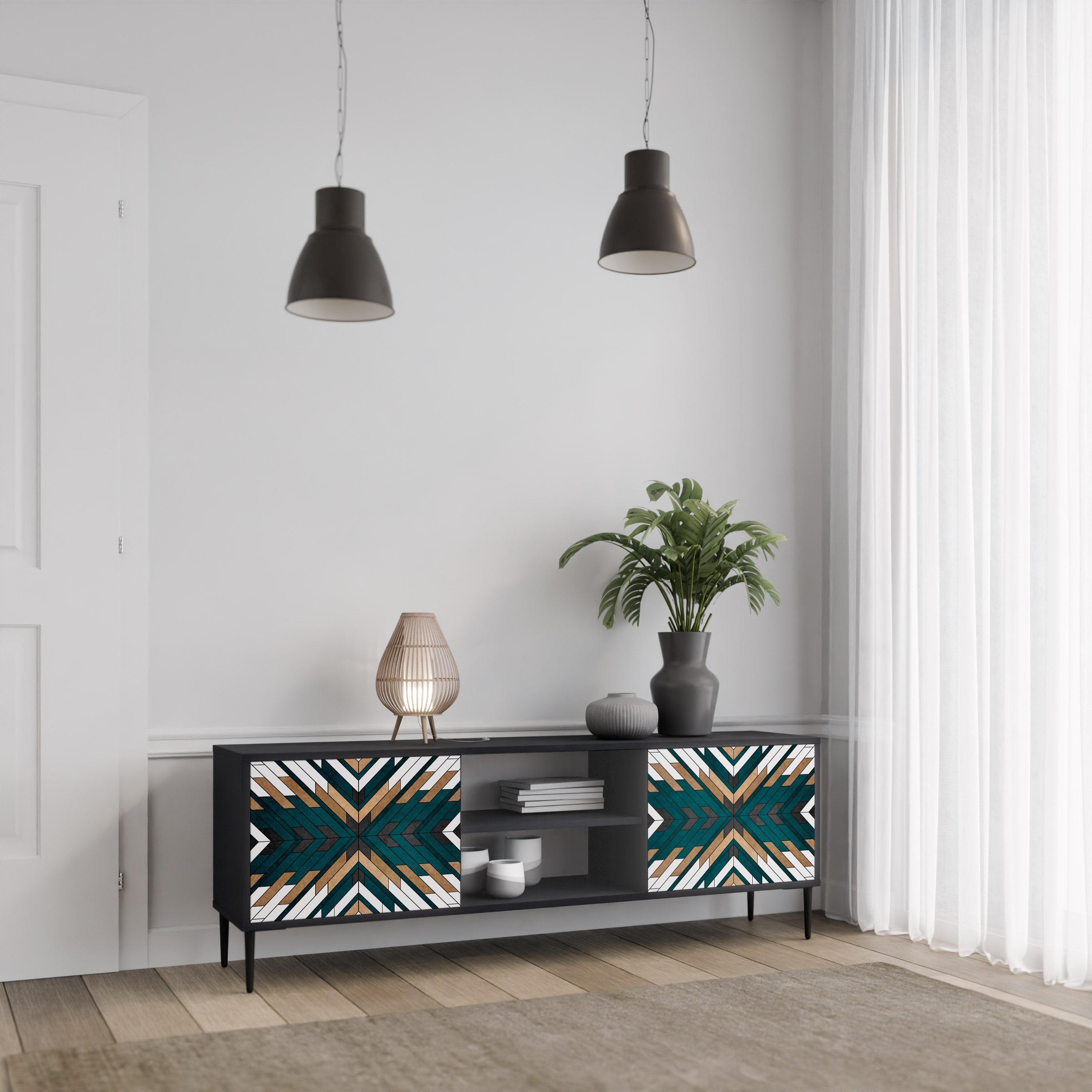 ARTISTIC GEOMETRY Móvel de TV com 2 Portas em Acabamento Preto