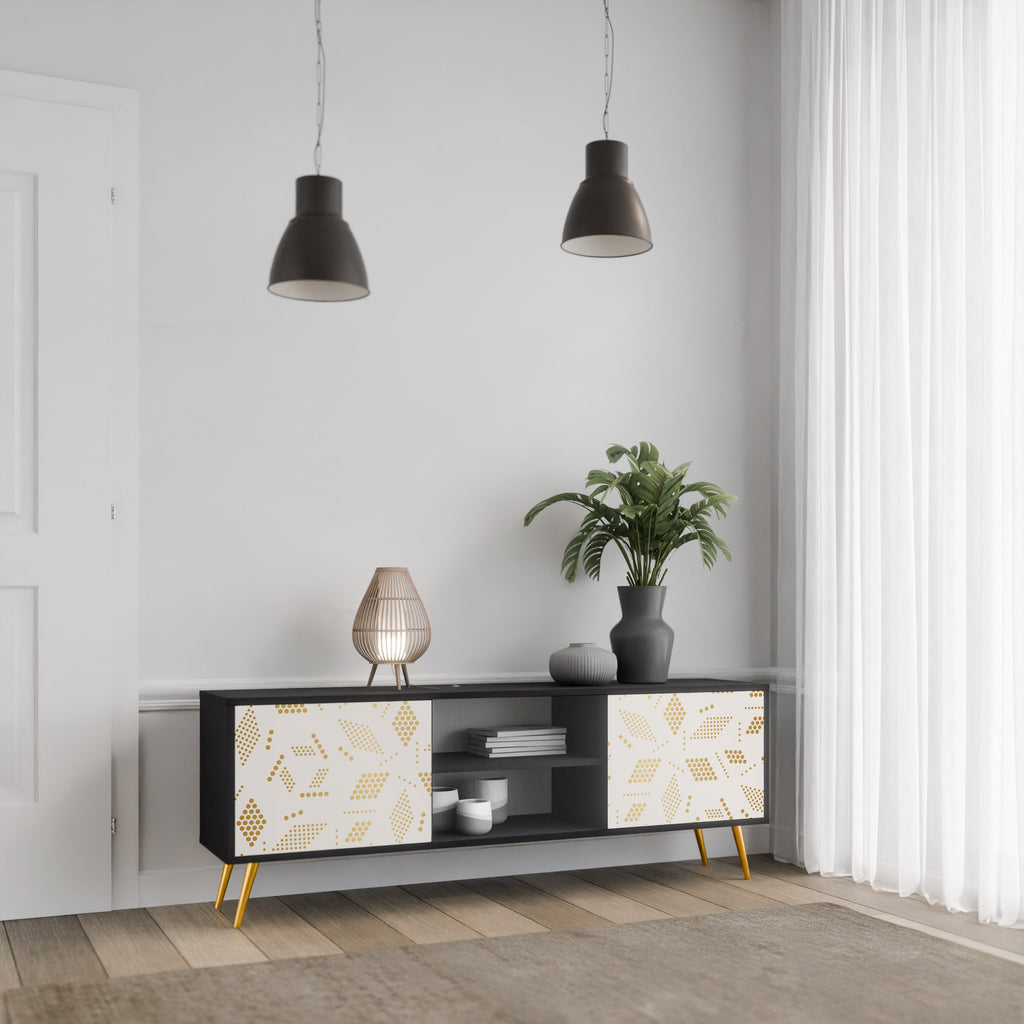 SPOTTED DAZE Móvel de TV com 2 Portas em Acabamento Preto