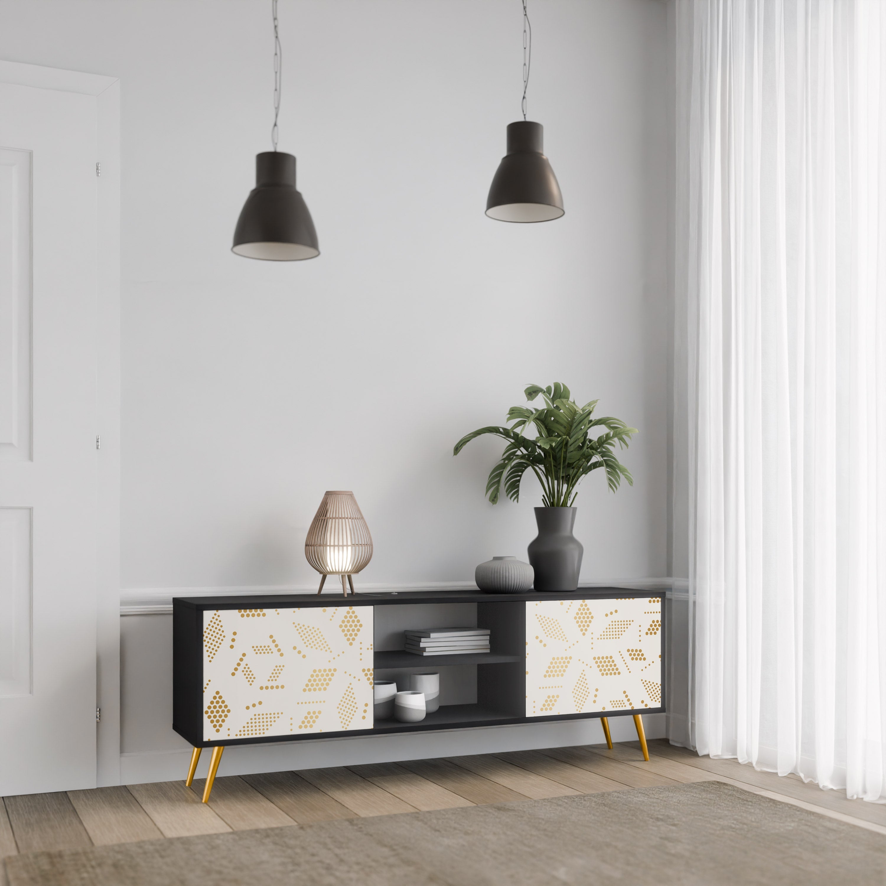 SPOTTED DAZE Móvel de TV com 2 Portas em Acabamento Preto