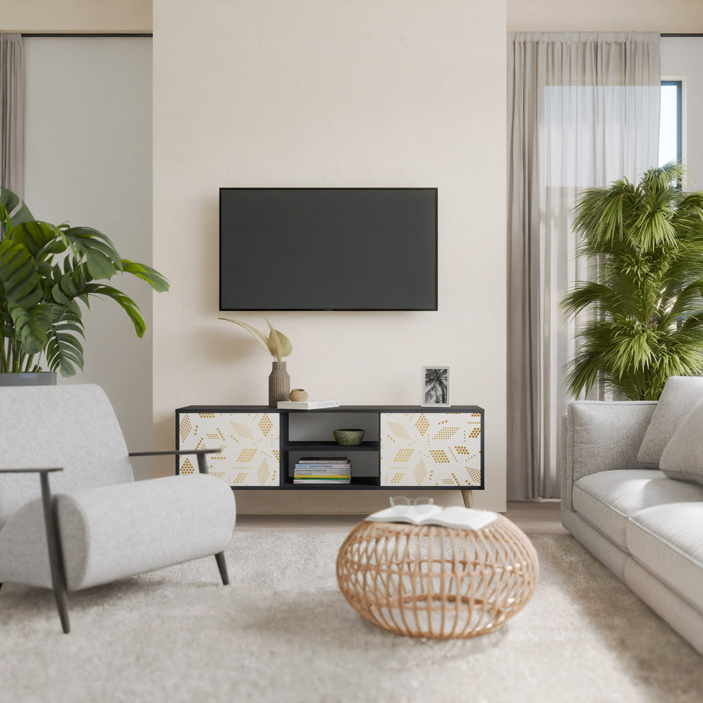 SPOTTED DAZE Móvel de TV com 2 Portas em Acabamento Preto