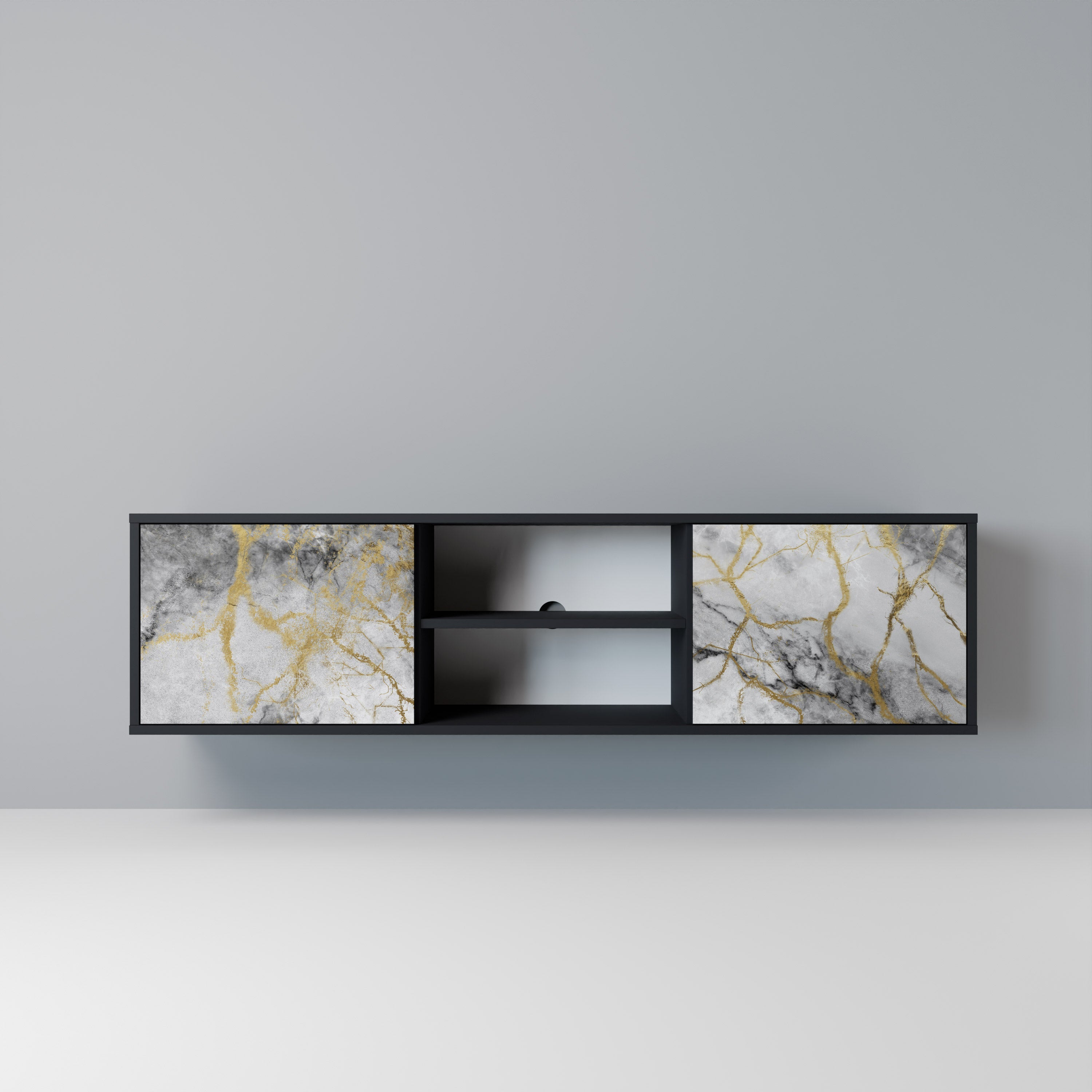 TIMELESS GLIDE Móvel de TV com 2 Portas em Acabamento Preto