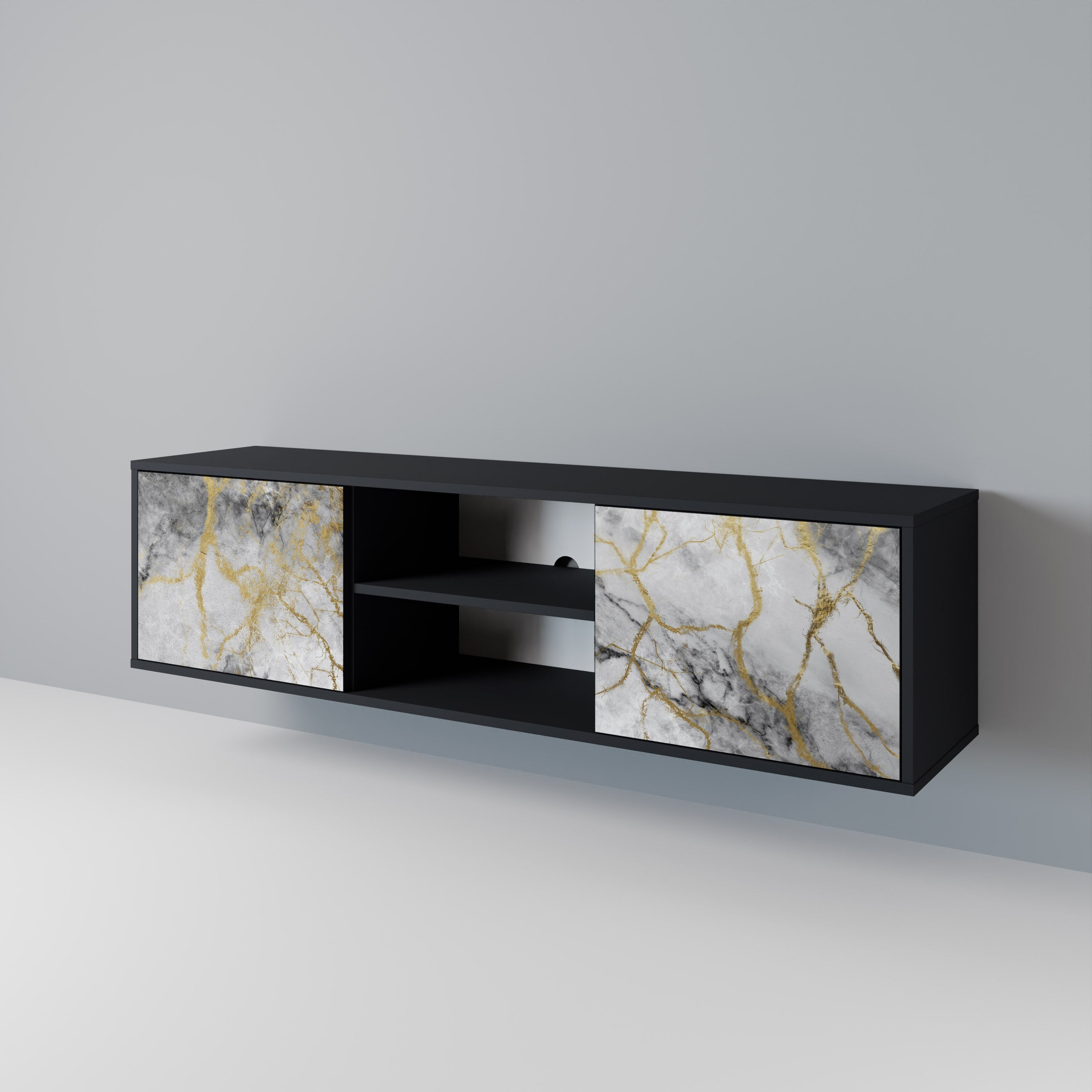 TIMELESS GLIDE Móvel de TV com 2 Portas em Acabamento Preto