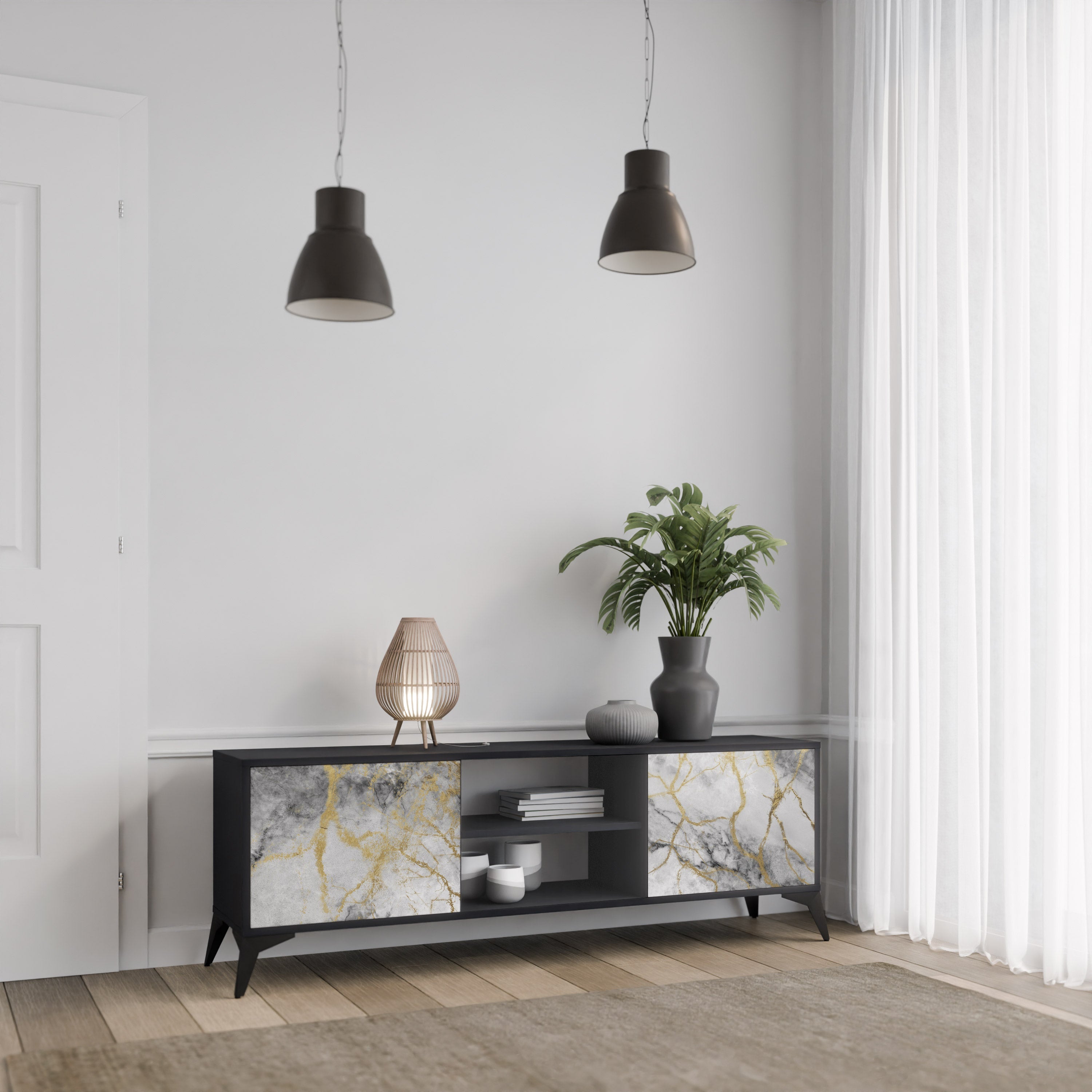 TIMELESS GLIDE Móvel de TV com 2 Portas em Acabamento Preto