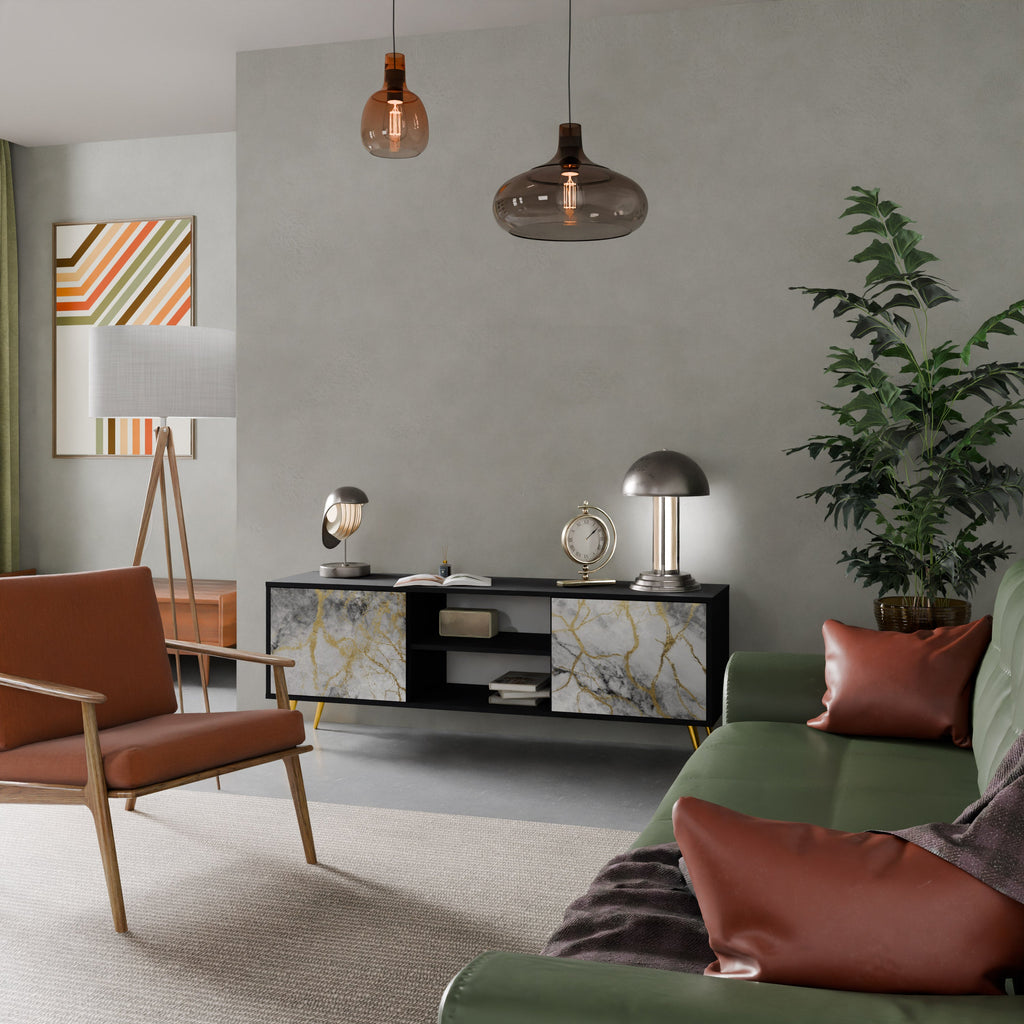 TIMELESS GLIDE Móvel de TV com 2 Portas em Acabamento Preto