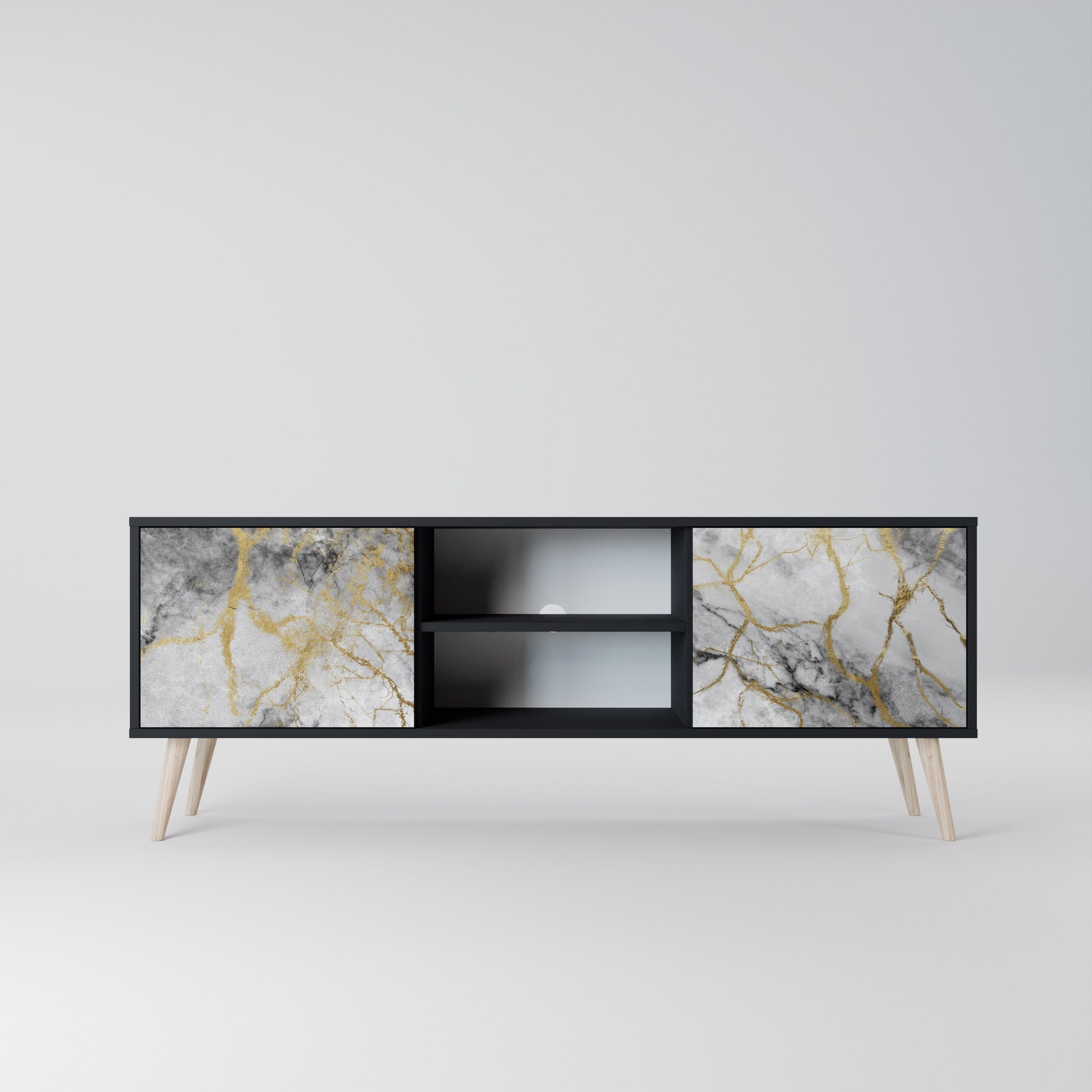 TIMELESS GLIDE Móvel de TV com 2 Portas em Acabamento Preto