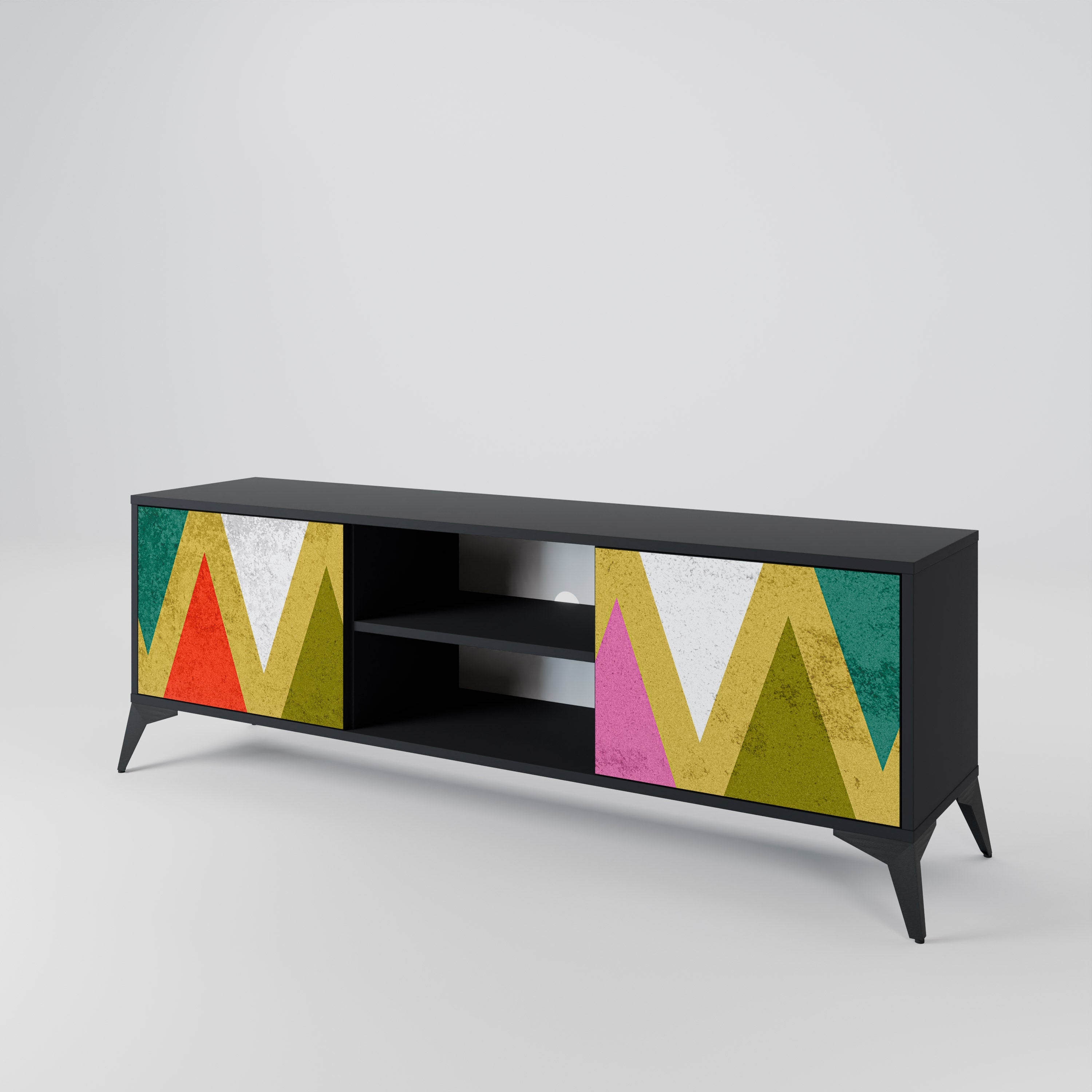 COLORFUL TRIANGLES Móvel de TV com 2 Portas em Acabamento Preto