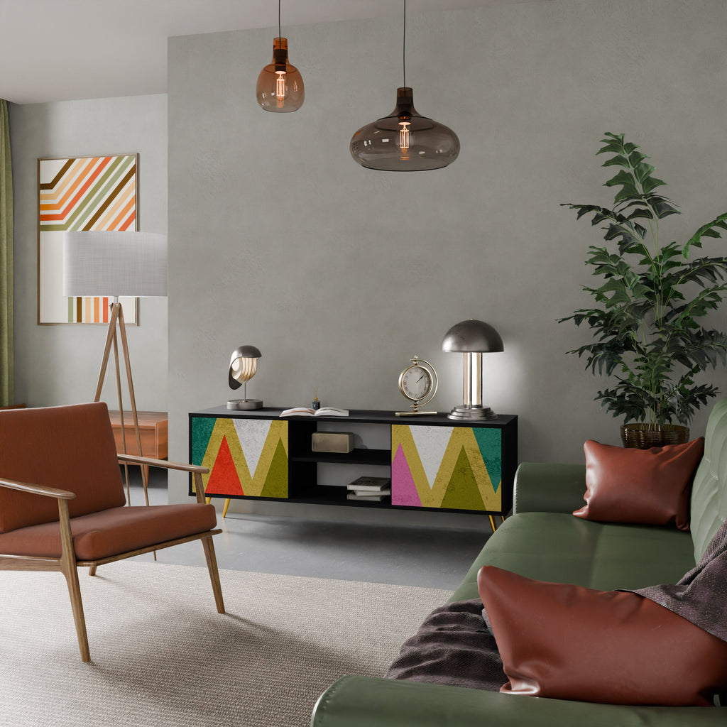 COLORFUL TRIANGLES Móvel de TV com 2 Portas em Acabamento Preto