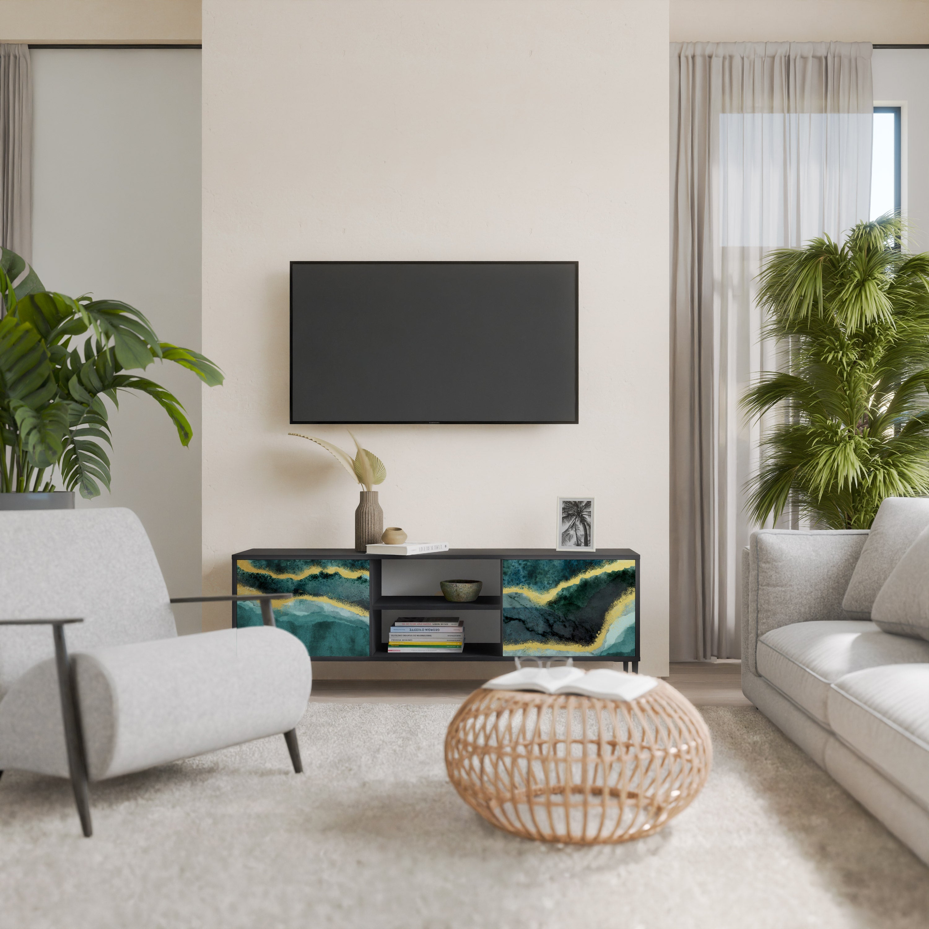 GOLDRUSH ODYSSEY Móvel de TV com 2 Portas em Acabamento Preto