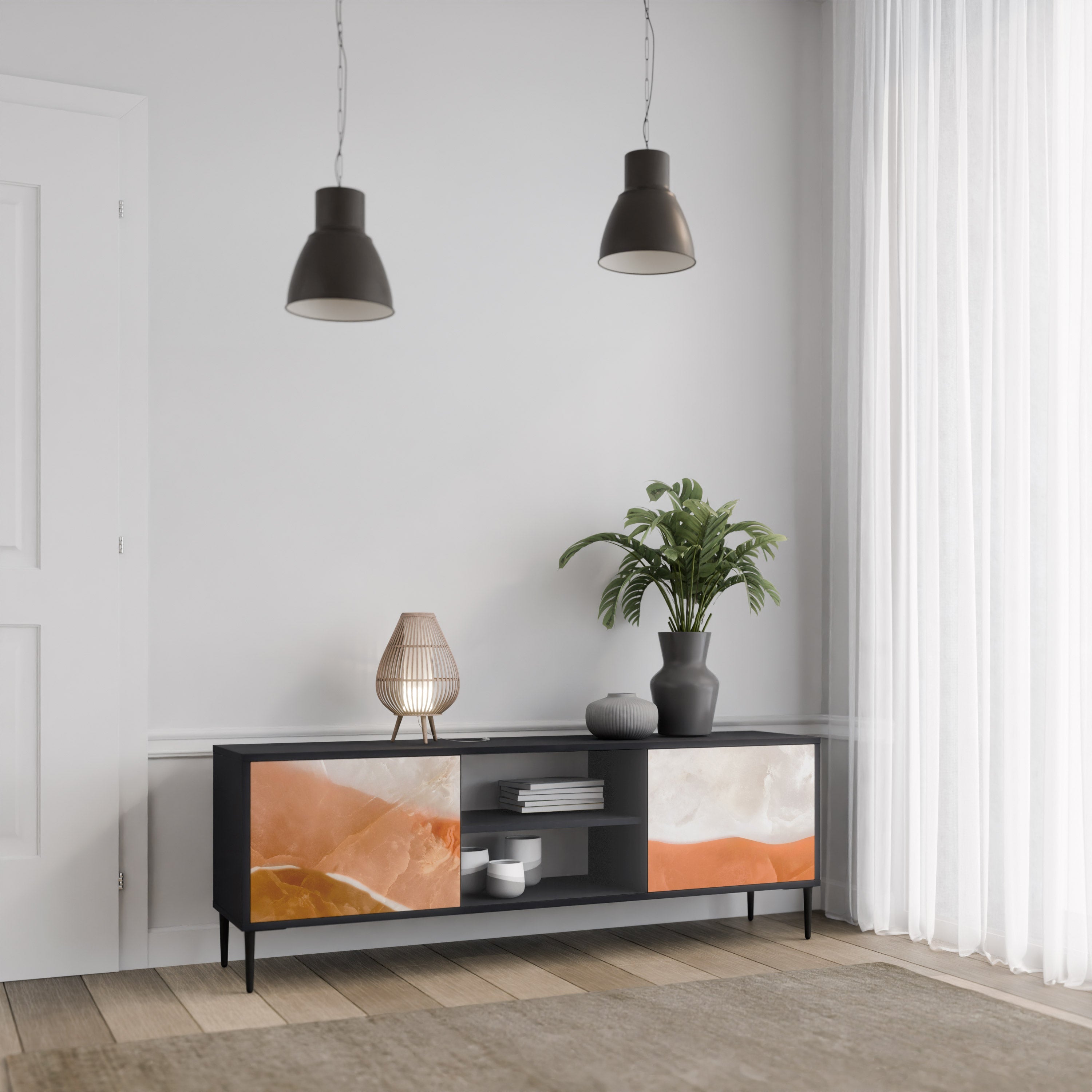 SANDHILLS SPLENDOUR Móvel de TV com 2 Portas em Acabamento Preto