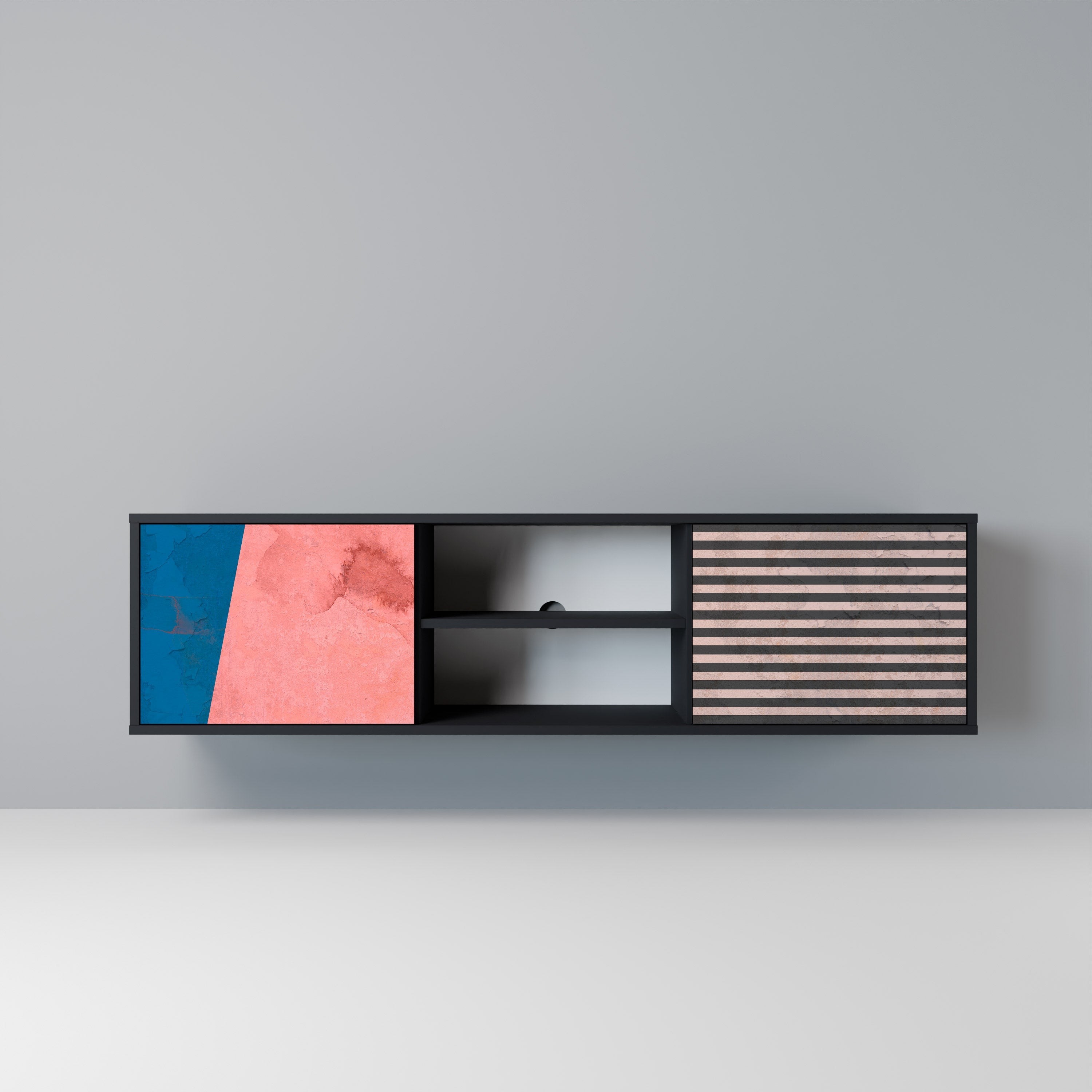 GLAMOROUS STRIPE Móvel de TV com 2 Portas em Acabamento Preto