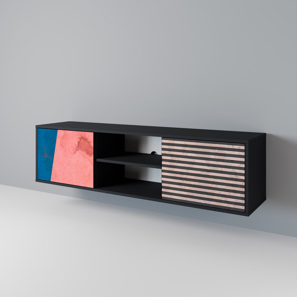 GLAMOROUS STRIPE Móvel de TV com 2 Portas em Acabamento Preto