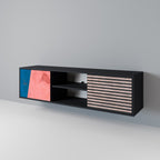 GLAMOROUS STRIPE Móvel de TV com 2 Portas em Acabamento Preto