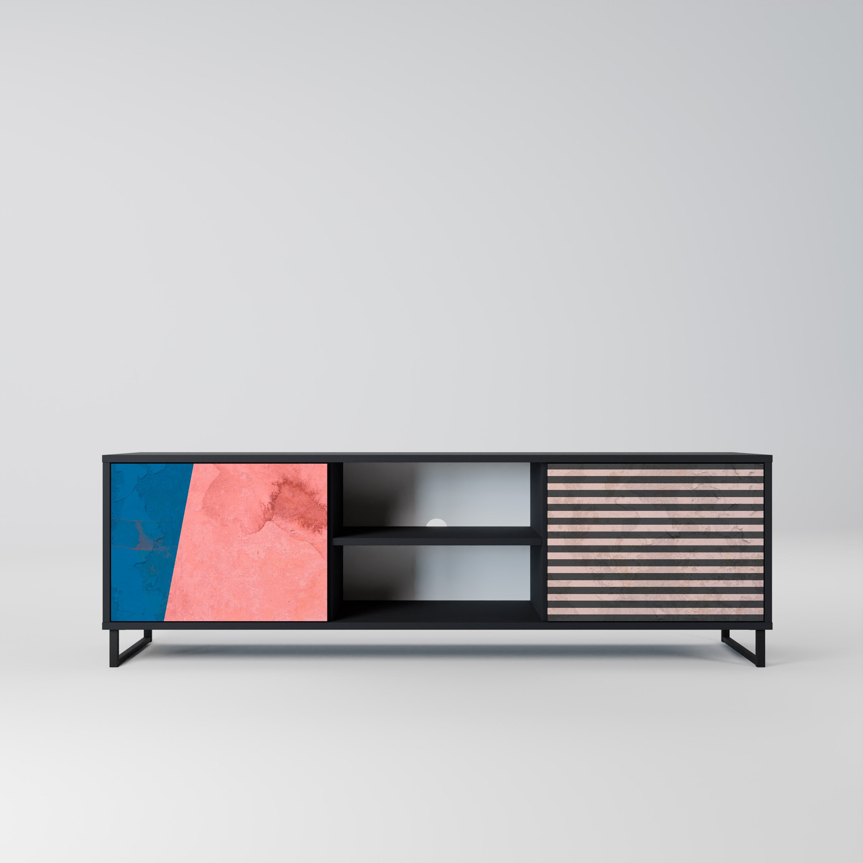 GLAMOROUS STRIPE Móvel de TV com 2 Portas em Acabamento Preto