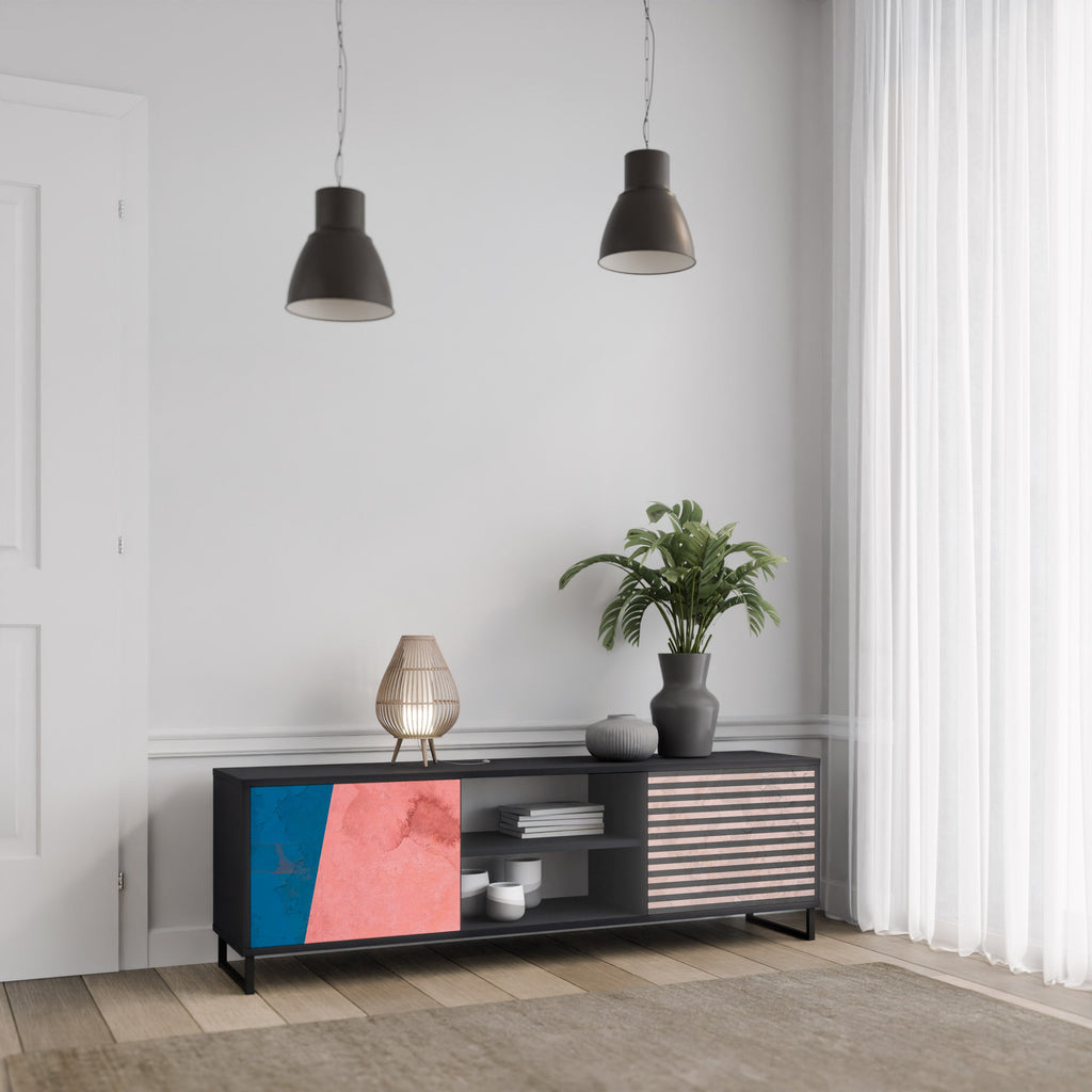 GLAMOROUS STRIPE Móvel de TV com 2 Portas em Acabamento Preto