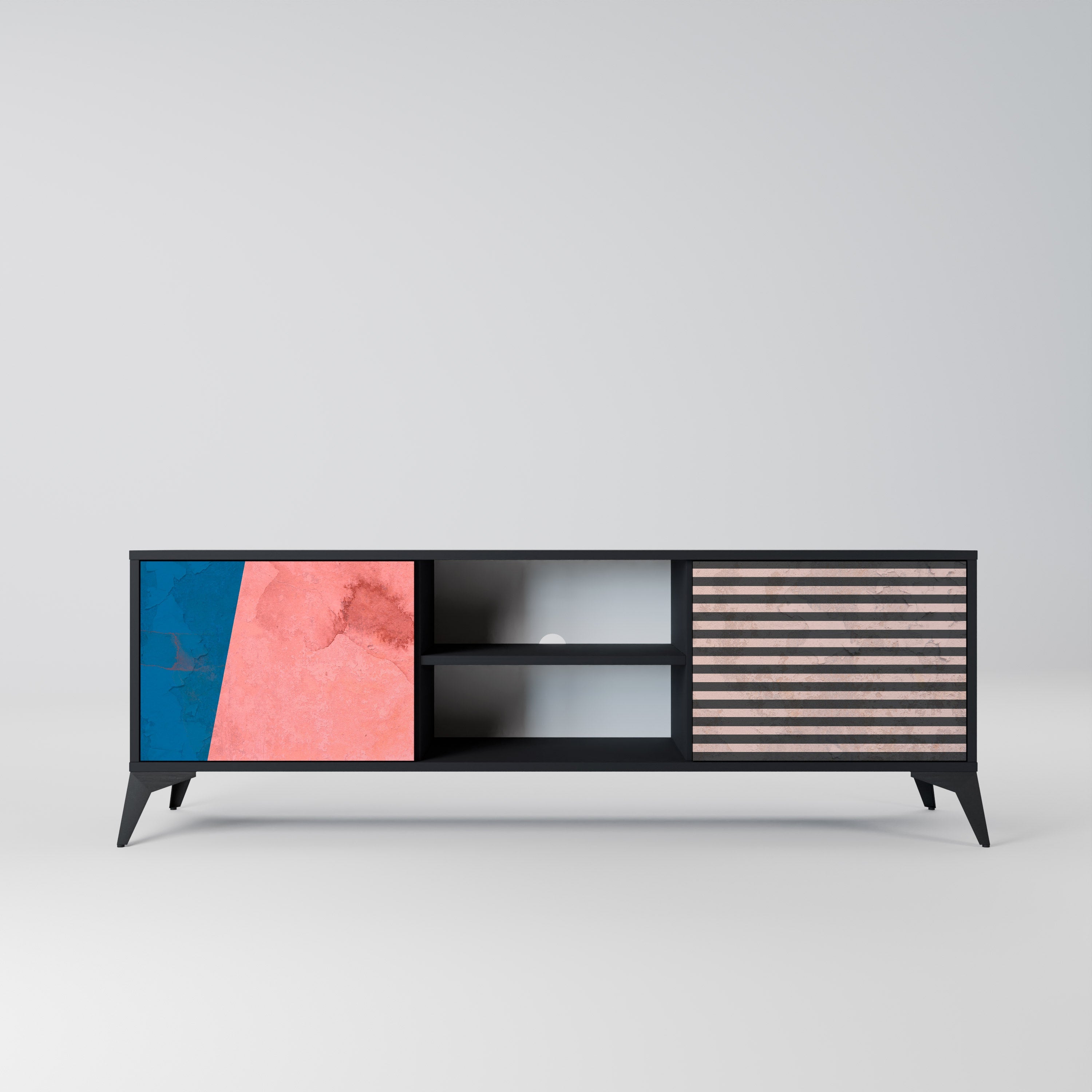 GLAMOROUS STRIPE Móvel de TV com 2 Portas em Acabamento Preto