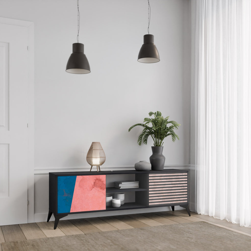 GLAMOROUS STRIPE Móvel de TV com 2 Portas em Acabamento Preto