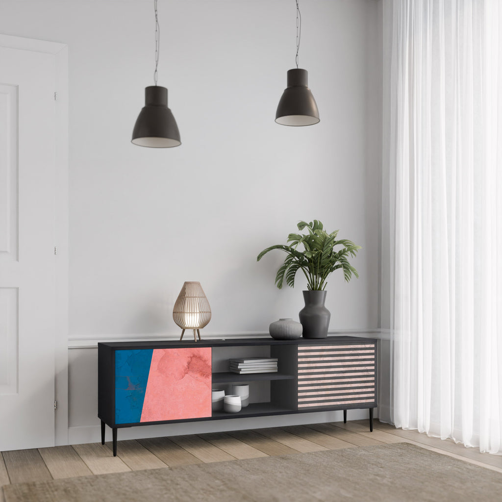 GLAMOROUS STRIPE Móvel de TV com 2 Portas em Acabamento Preto